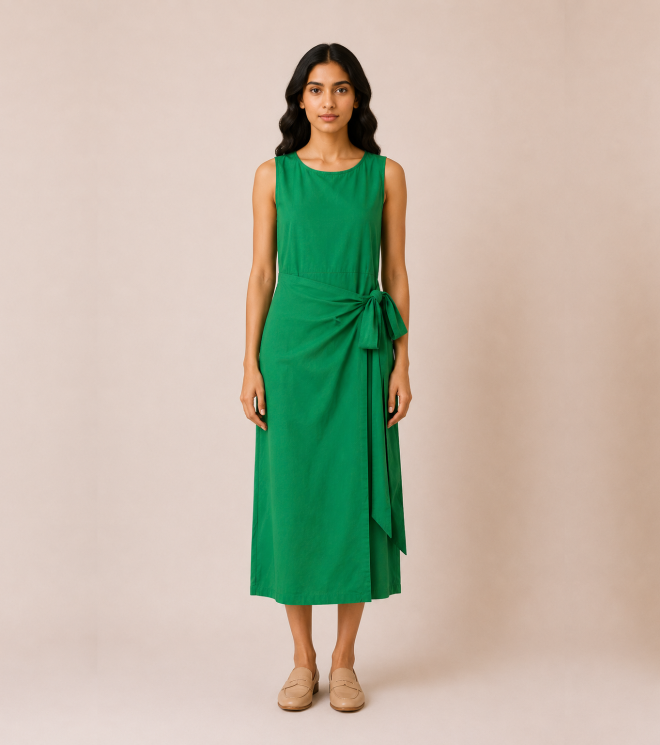 Green Poplin tie up dress