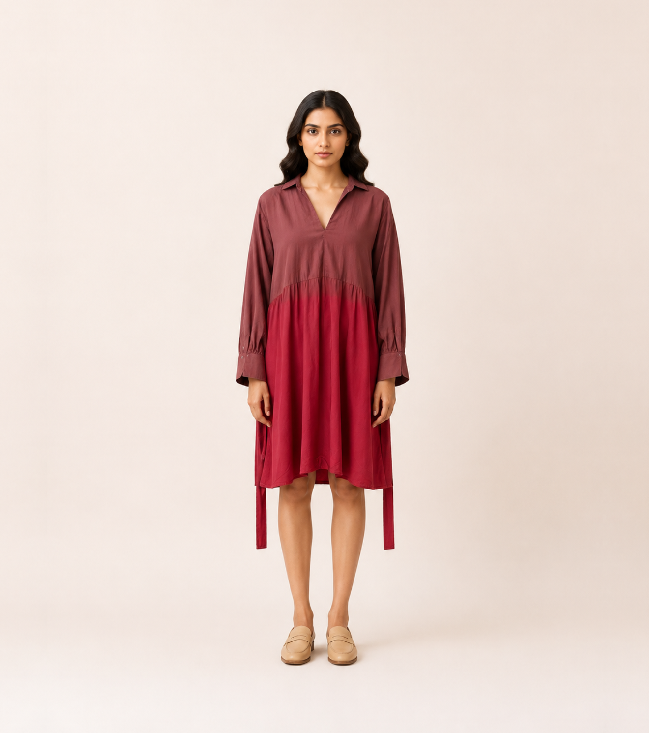 Crimson Drift Shirt Dress