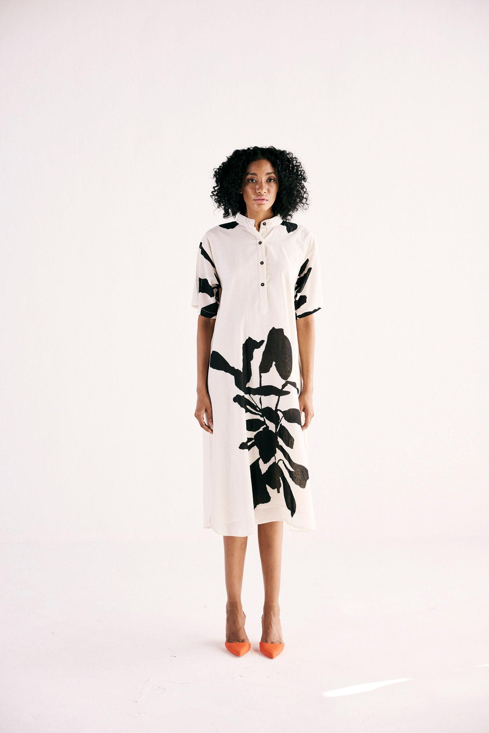 Moonlit Flora Shirt Dress - Khara Kapas