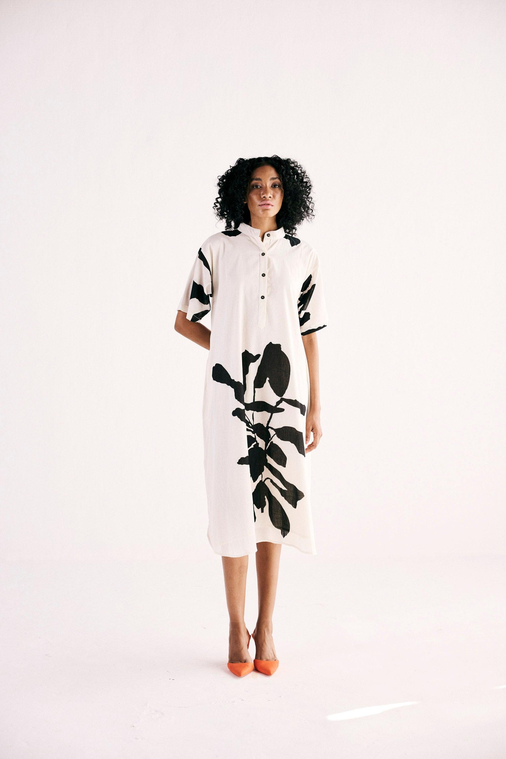Moonlit Flora Shirt Dress - Khara Kapas
