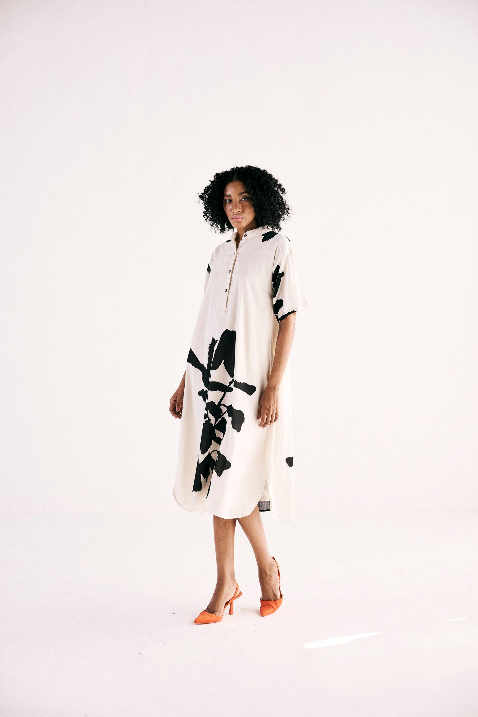 Moonlit Flora Shirt Dress - Khara Kapas