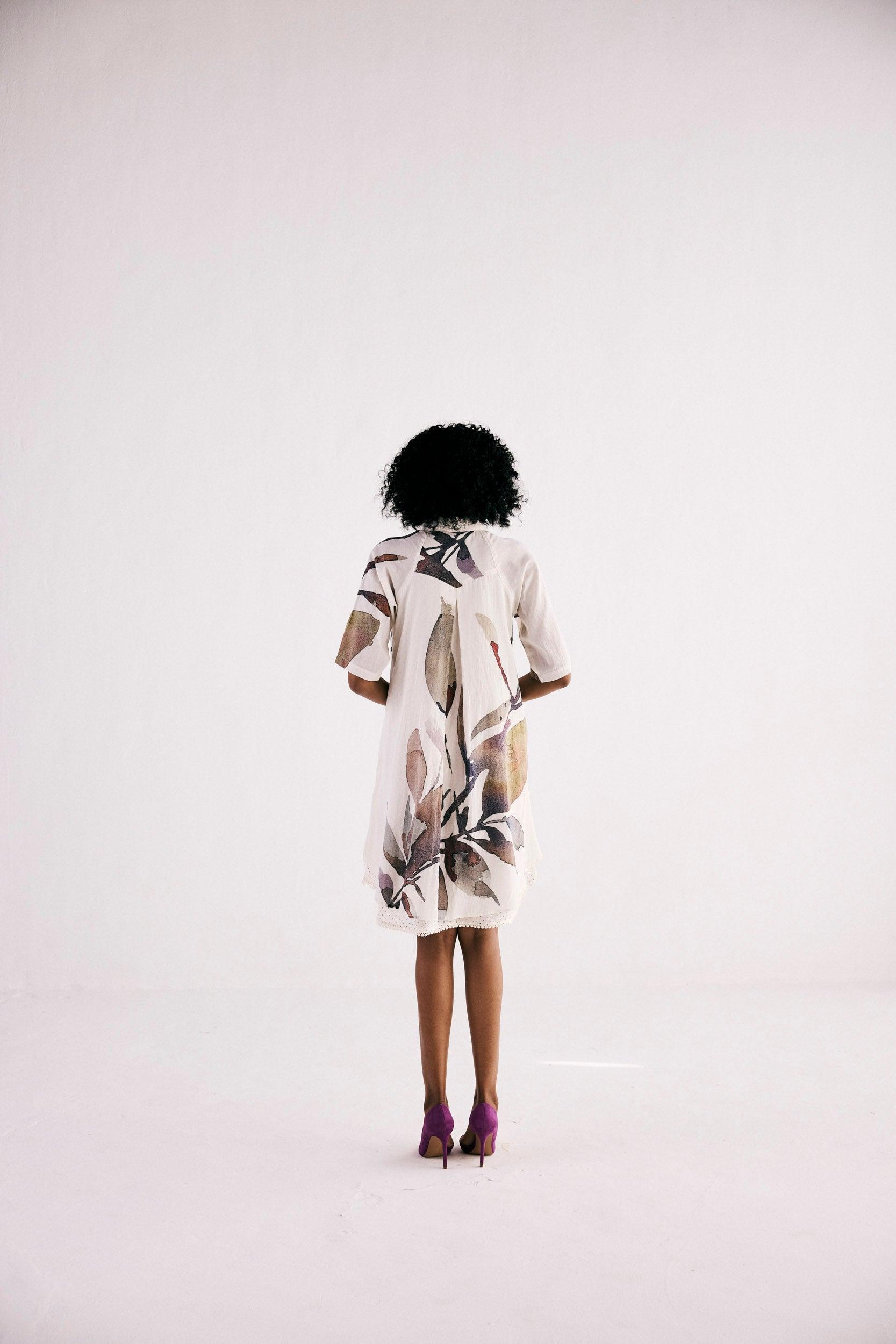 Ivory Bloom Shirt Dress - Khara Kapas