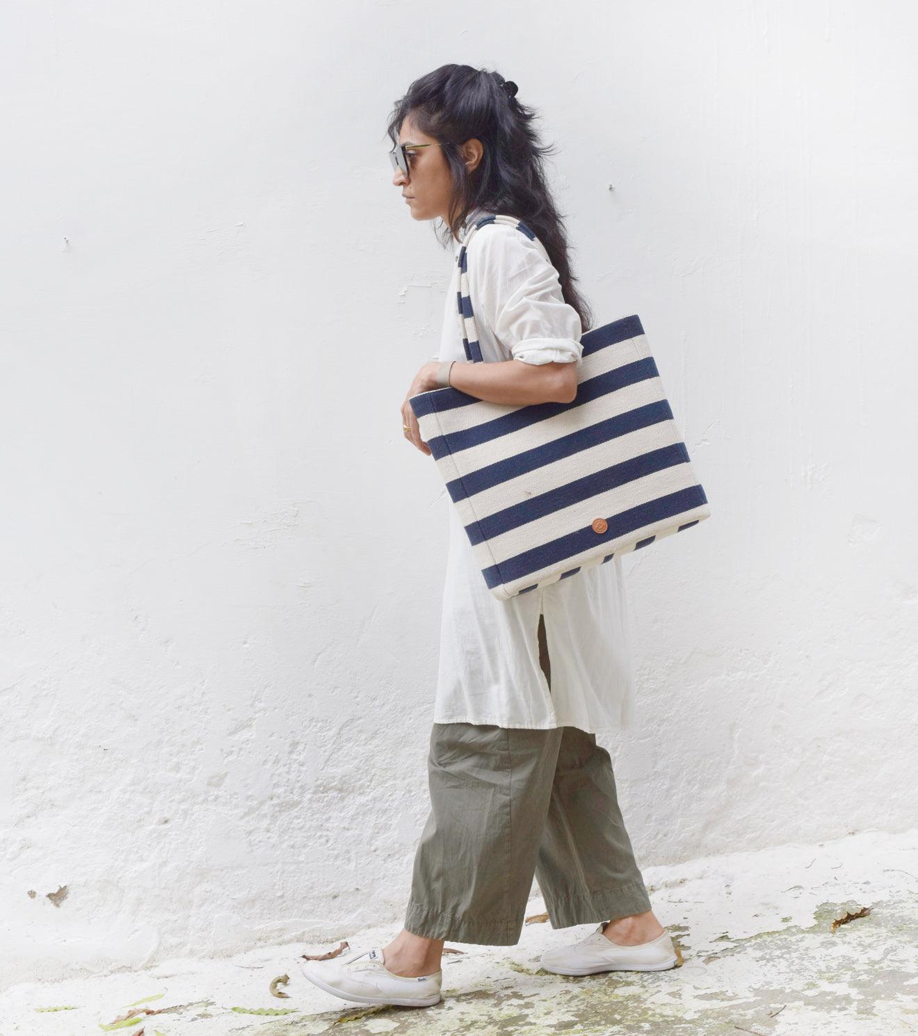 Navy Nautical tote - Khara Kapas