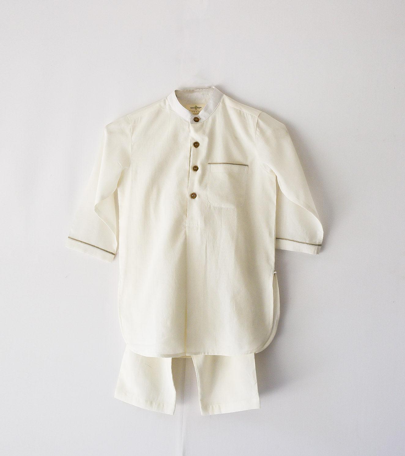 Ivory Pathani Kurta Set - Khara Kapas