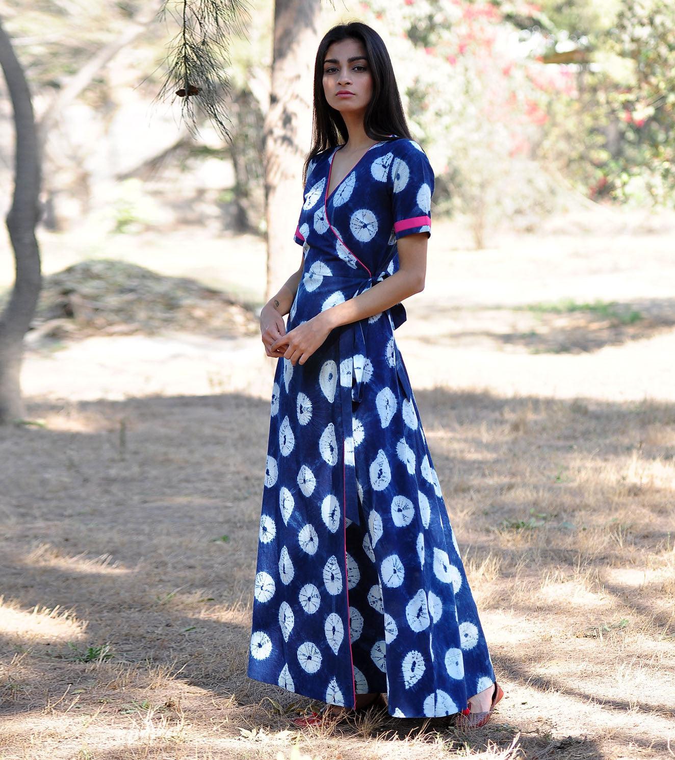 Indigo Rush Shibori Gown - Khara Kapas