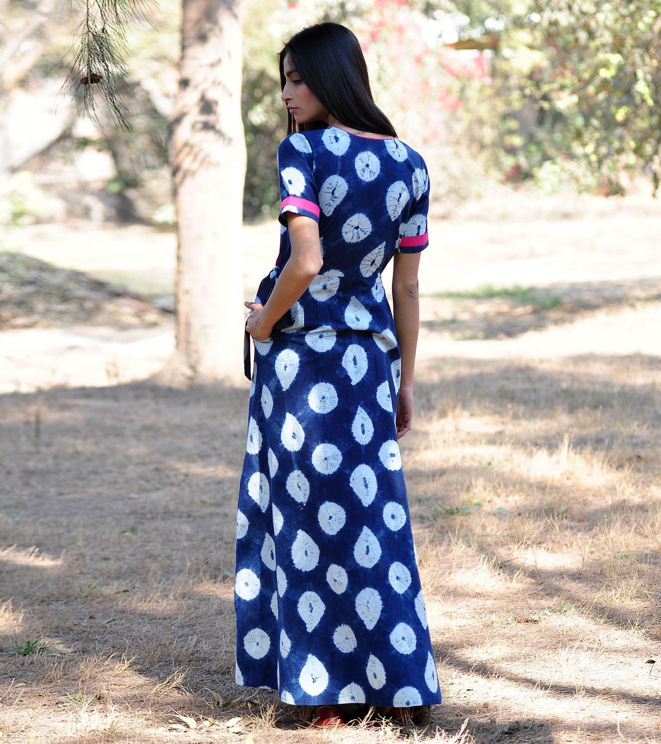Indigo Rush Shibori Gown - Khara Kapas