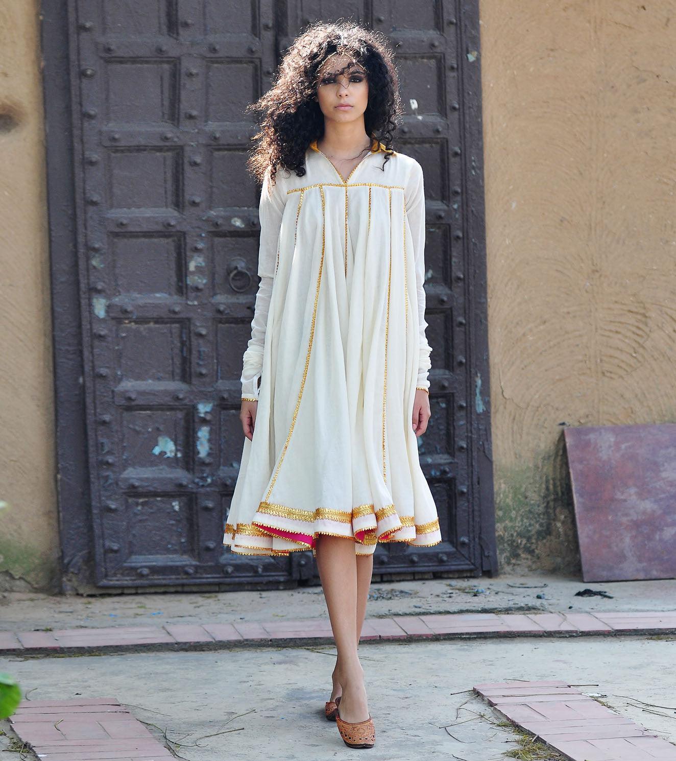 IVORY AND GOLD KALI DRESS - Khara Kapas