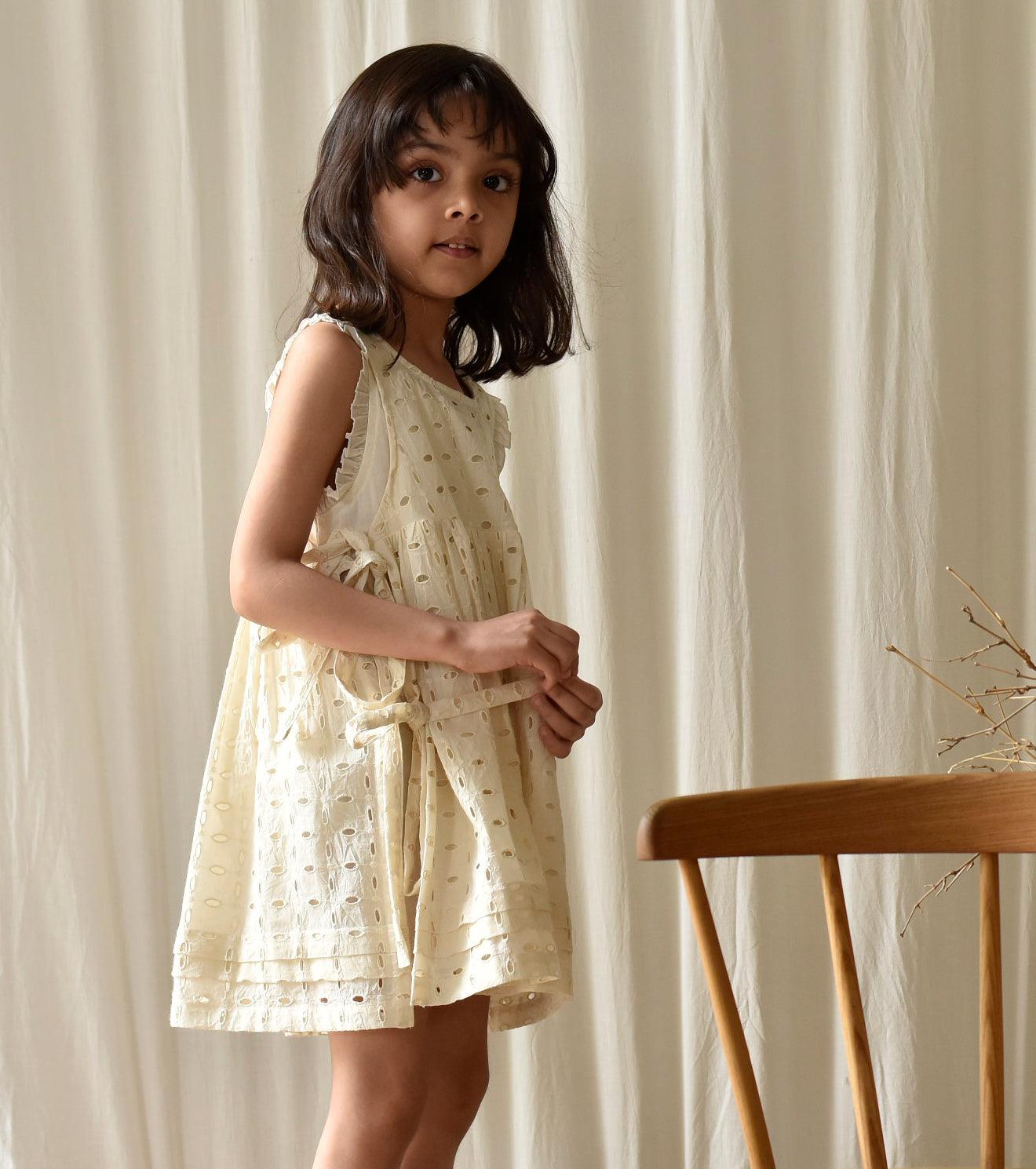 Eggshell apron frock - Khara Kapas