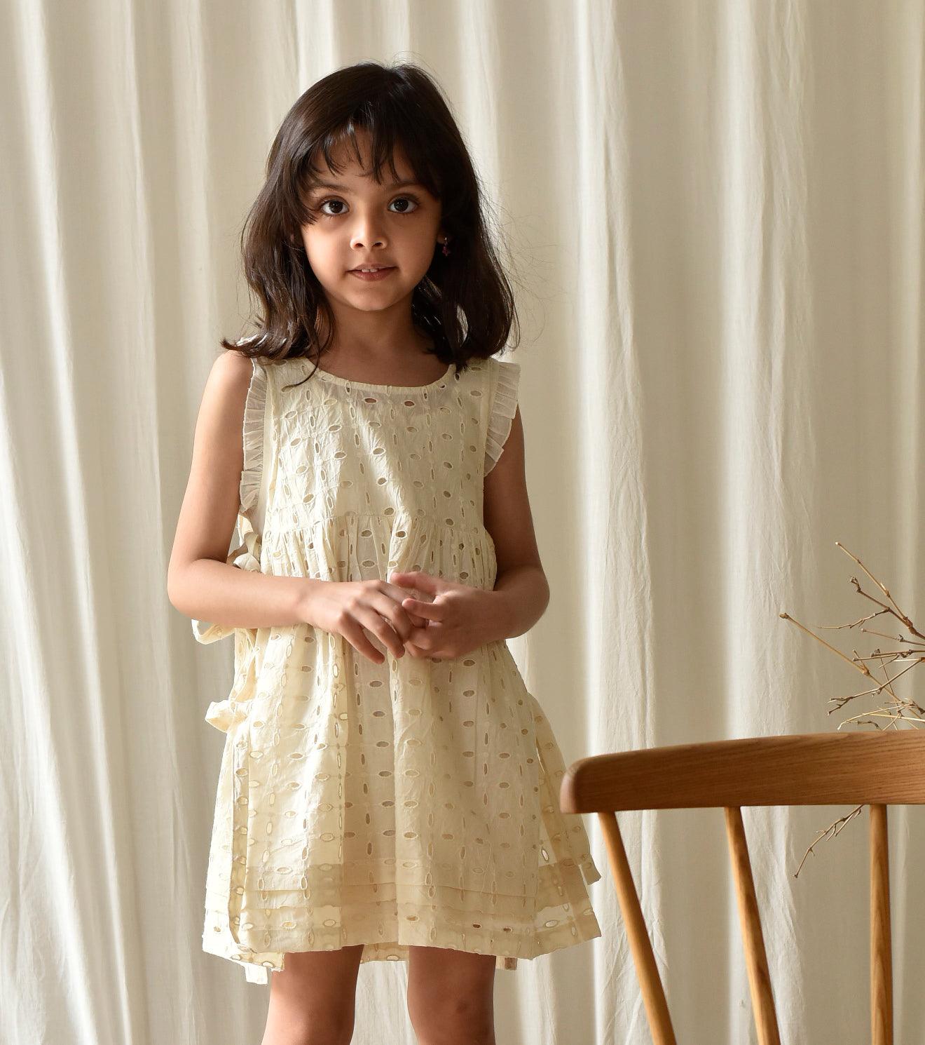 Eggshell apron frock - Khara Kapas