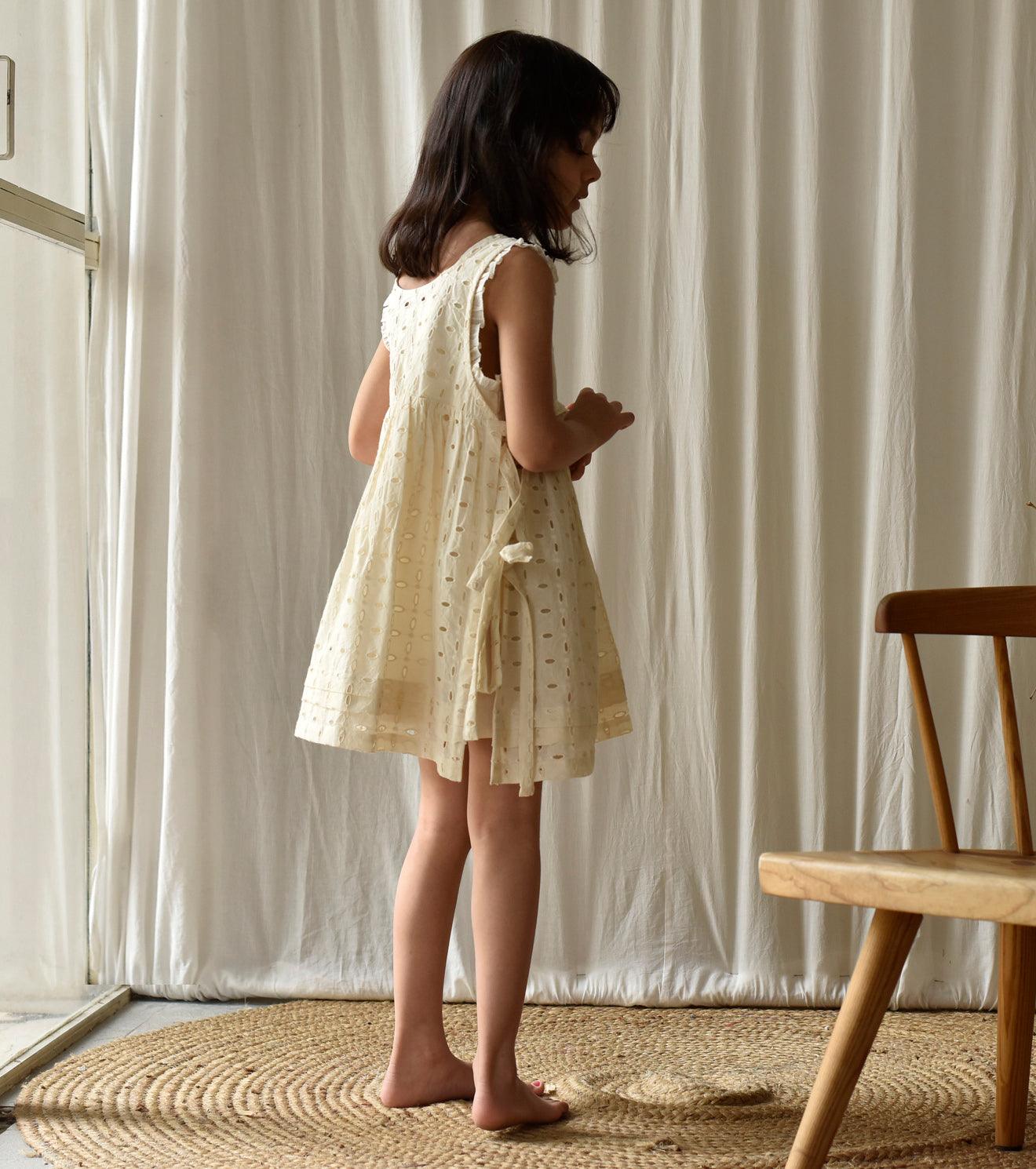 Eggshell apron frock - Khara Kapas