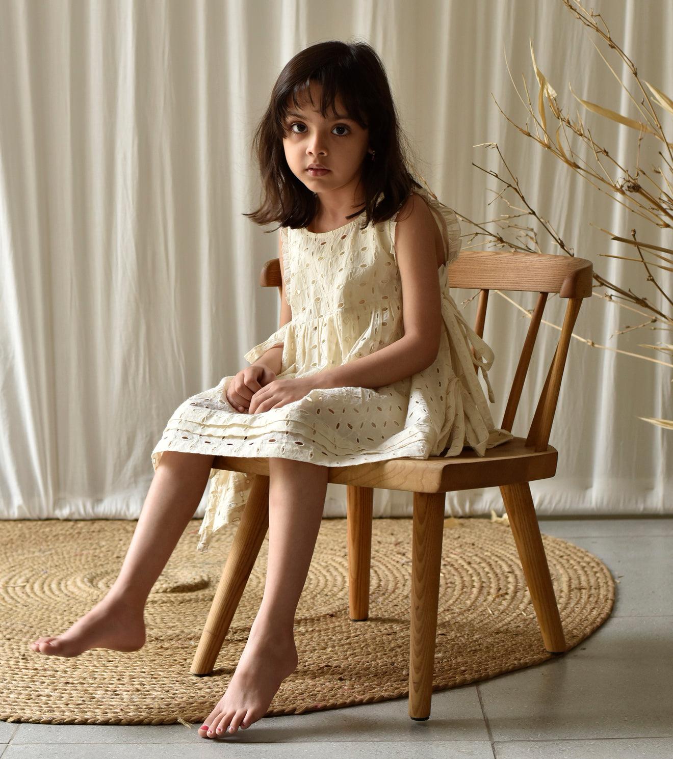 Eggshell apron frock - Khara Kapas