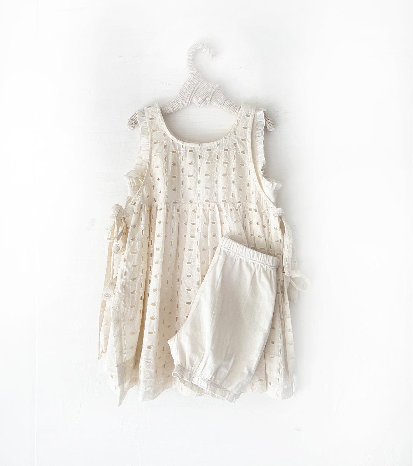 Eggshell apron frock - Khara Kapas