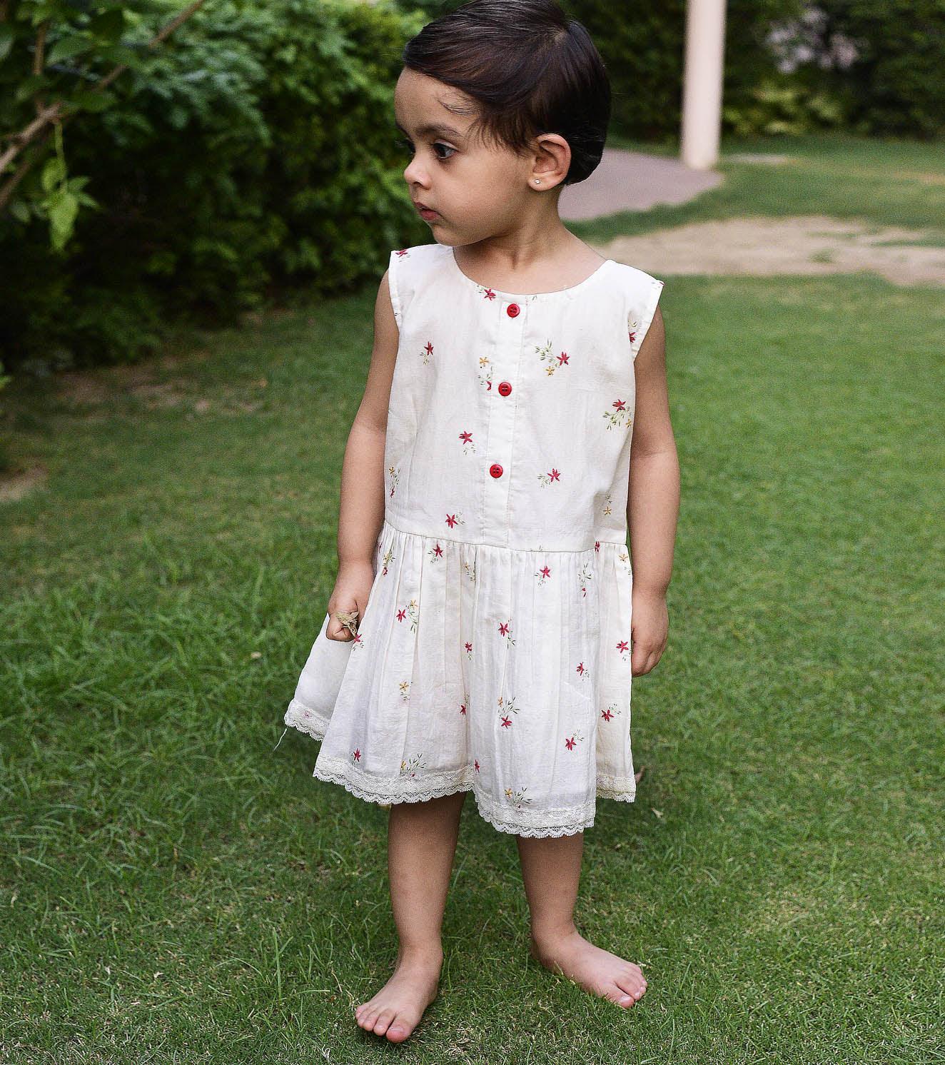 Red Daisy Print Frock - Khara Kapas