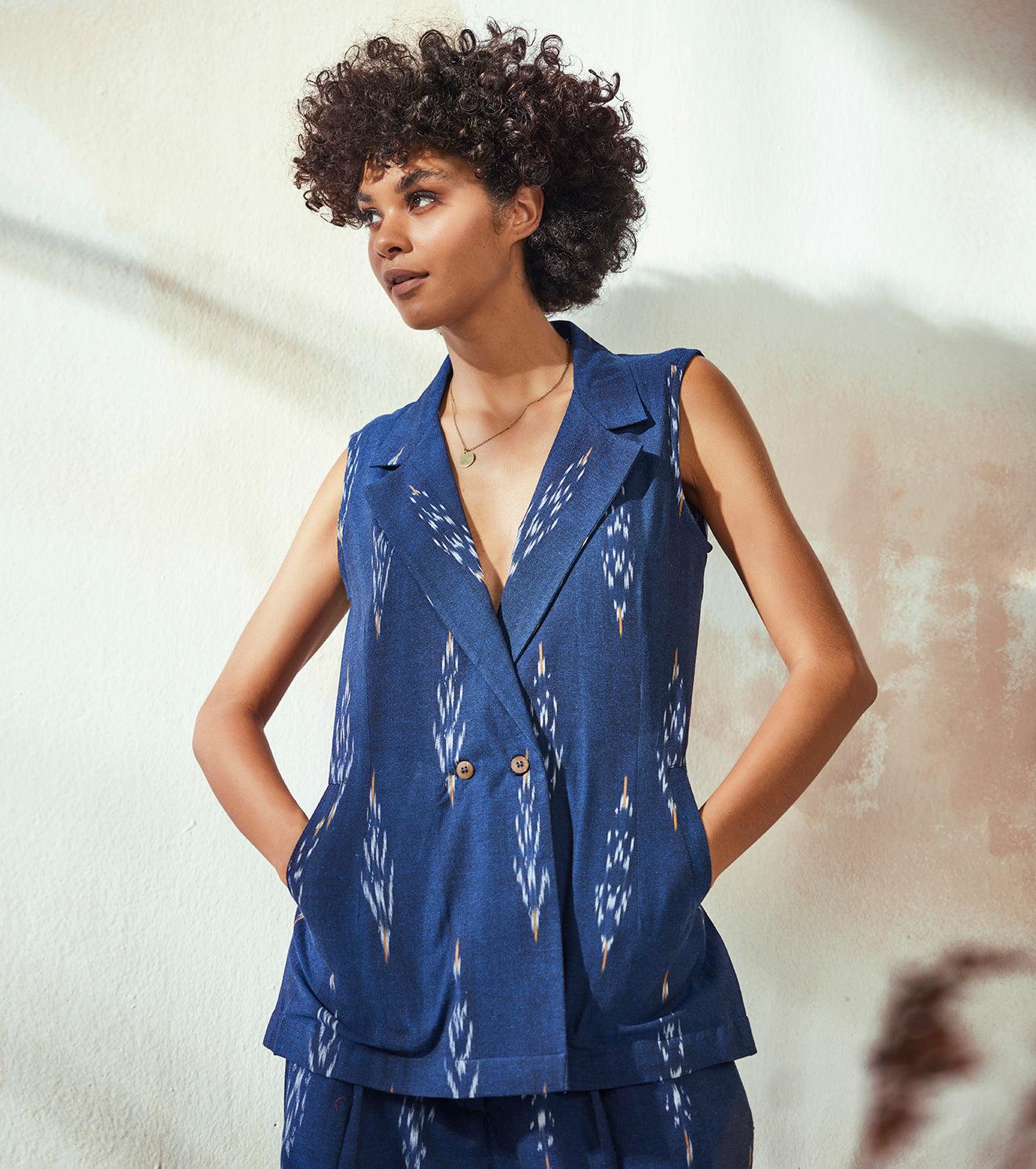 Marine Blue Ikat co-ord set - Khara Kapas