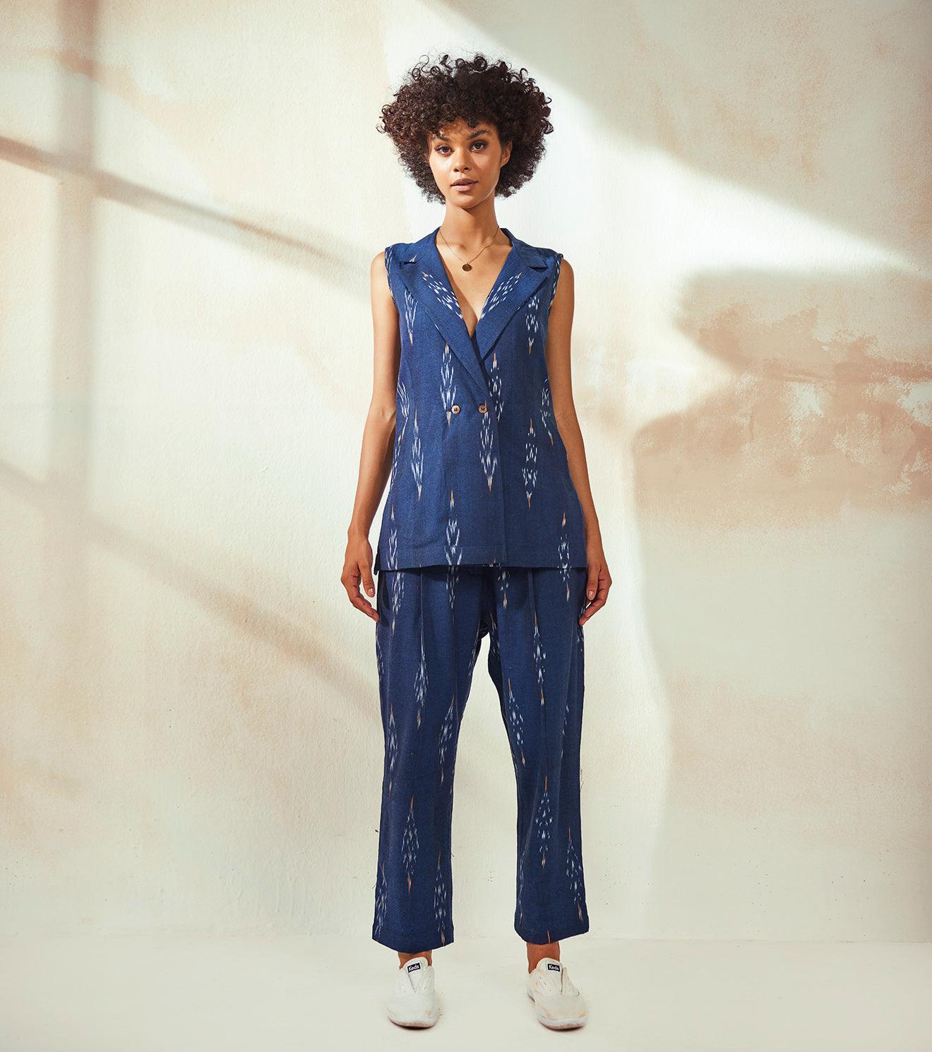 Marine Blue Ikat co-ord set - Khara Kapas