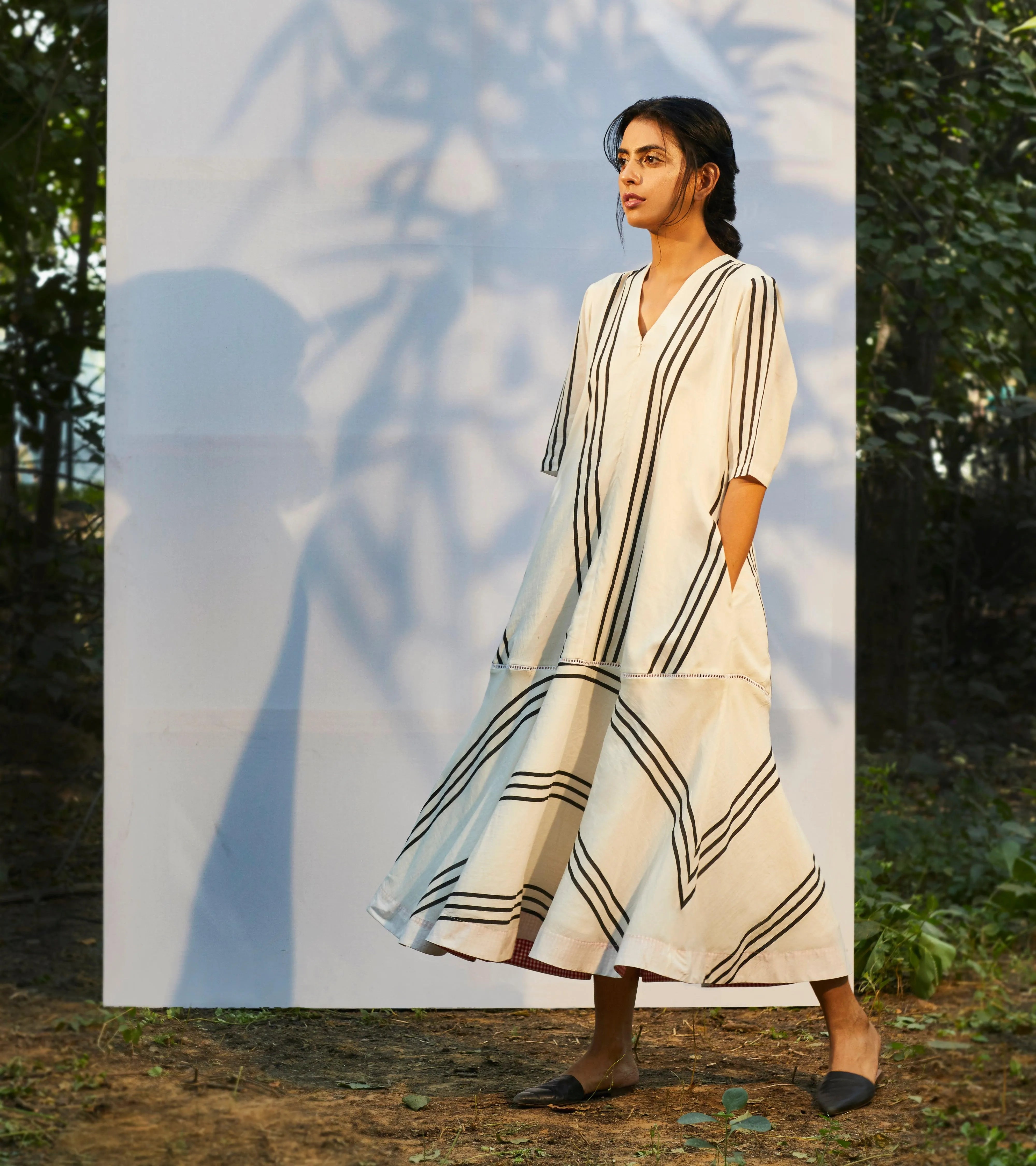 White Stripe & Flounce Maxi Dress - Khara Kapas