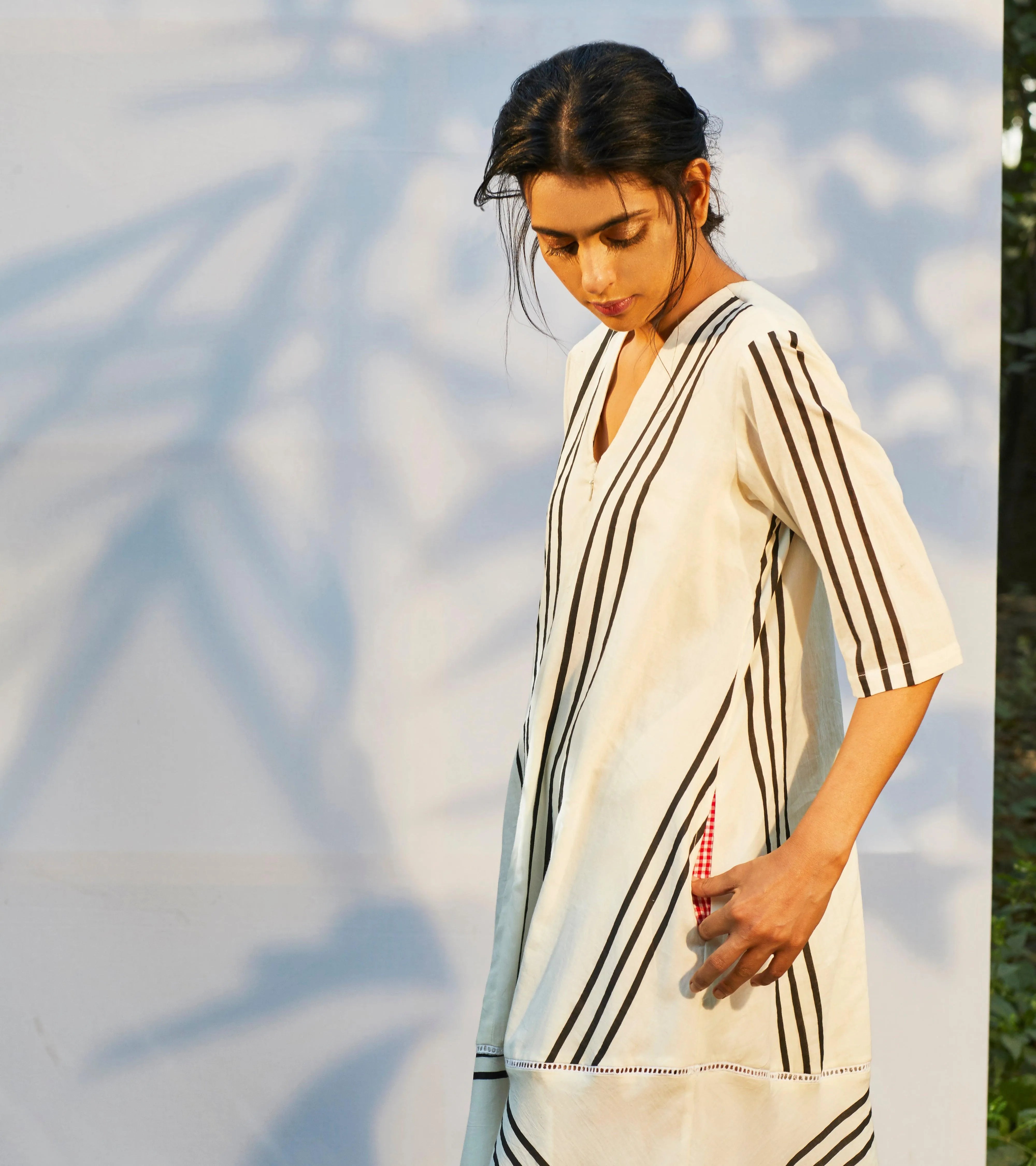 White Stripe & Flounce Maxi Dress - Khara Kapas