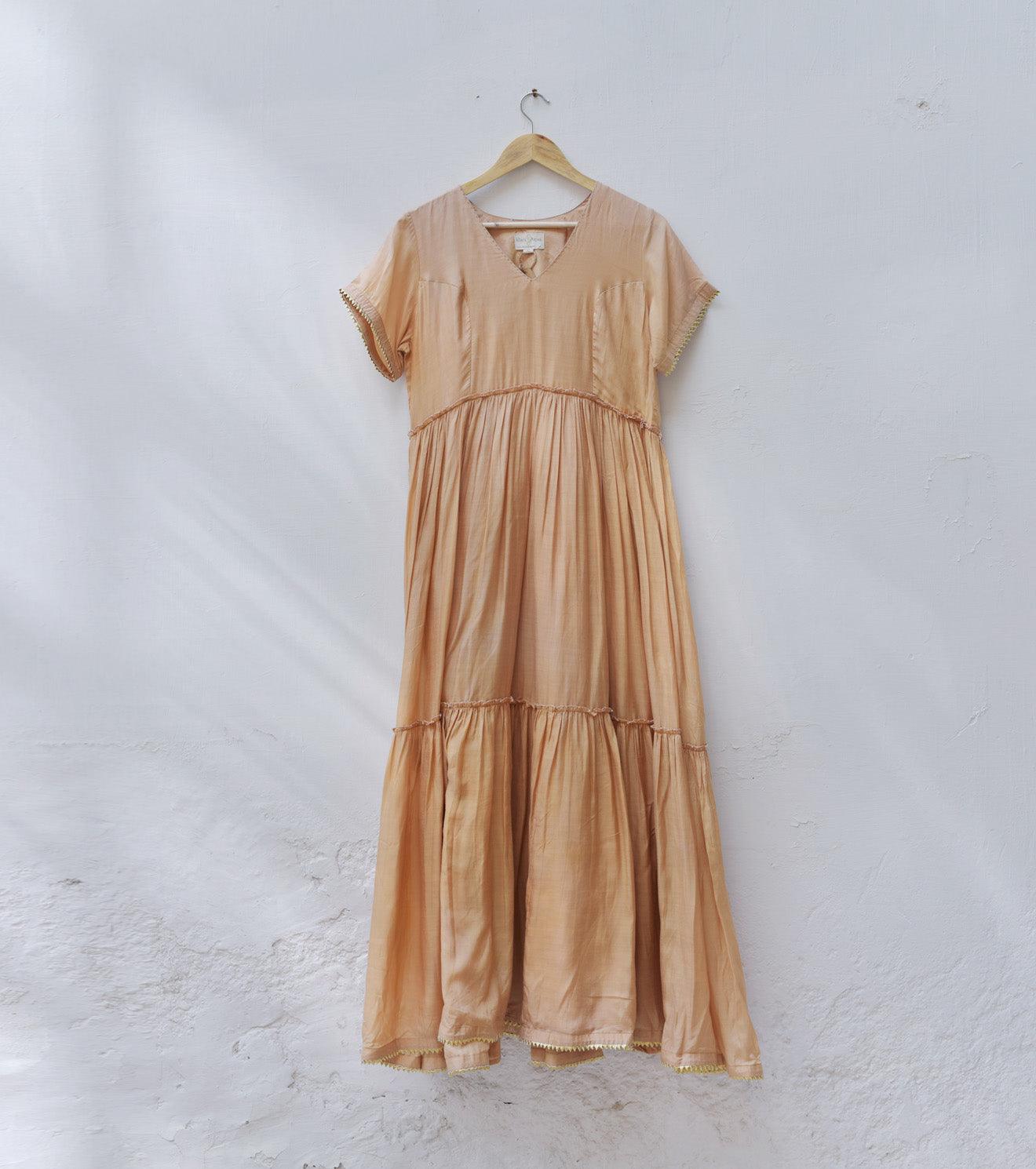 Apricot tiered gown in cotton silk