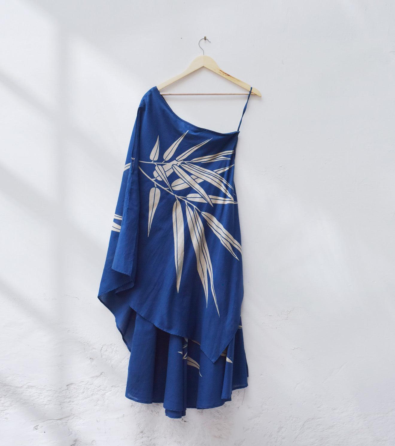 Blue one shoulder midi dress