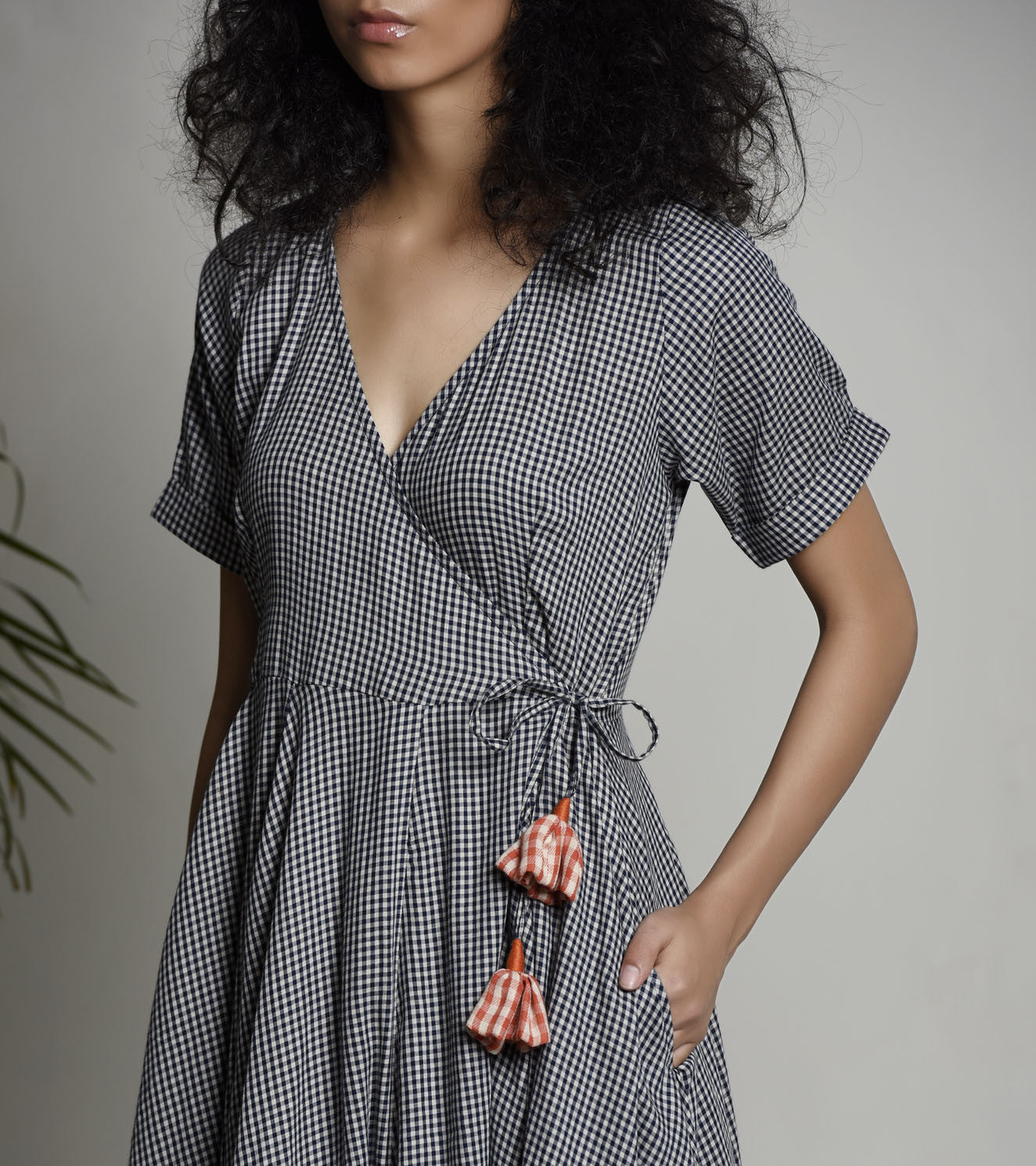 DEEP BLUE CHEQUERED WRAP FROCK | Relove