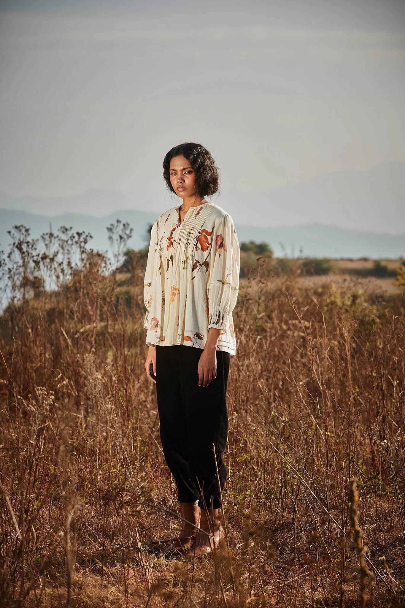 Florals in Snow Top - Khara Kapas