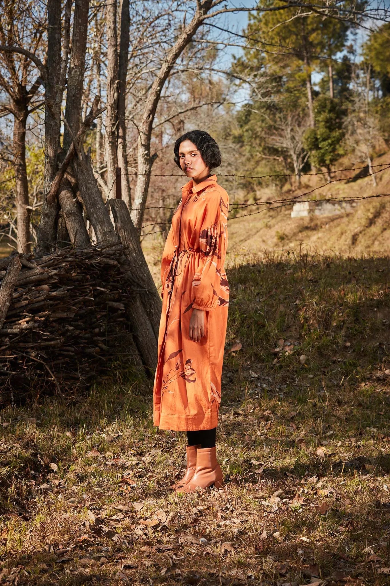 Saffron parkha dress - Khara Kapas