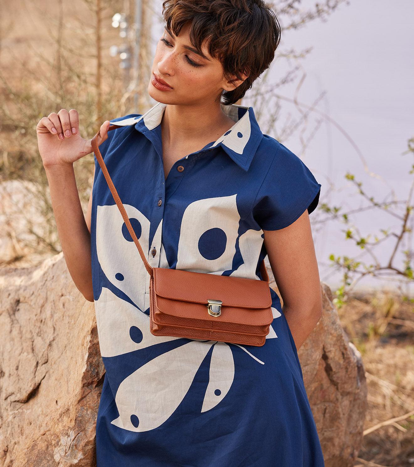 Caramel crossbody wallet - Khara Kapas