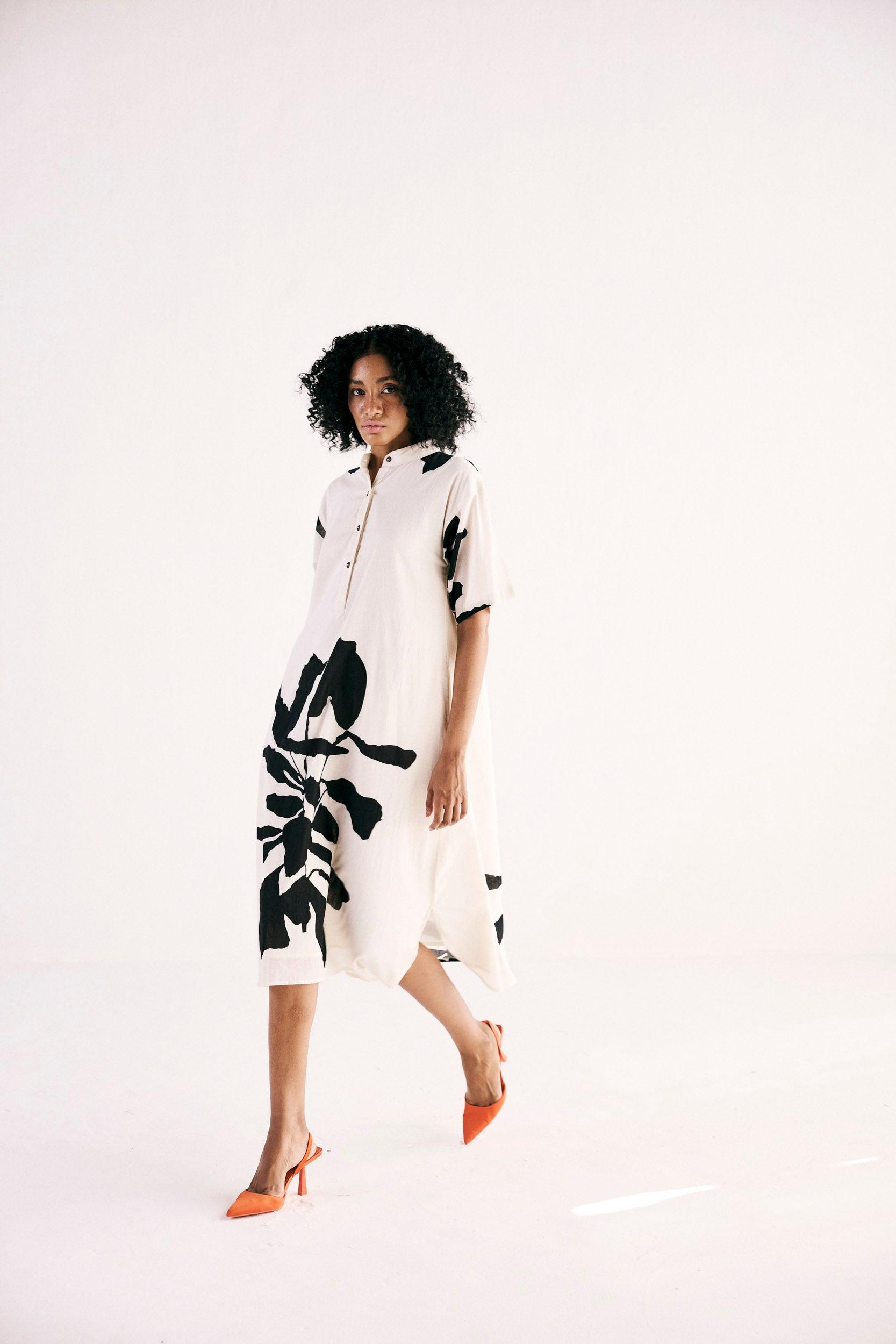 Moonlit Flora Shirt Dress - Khara Kapas