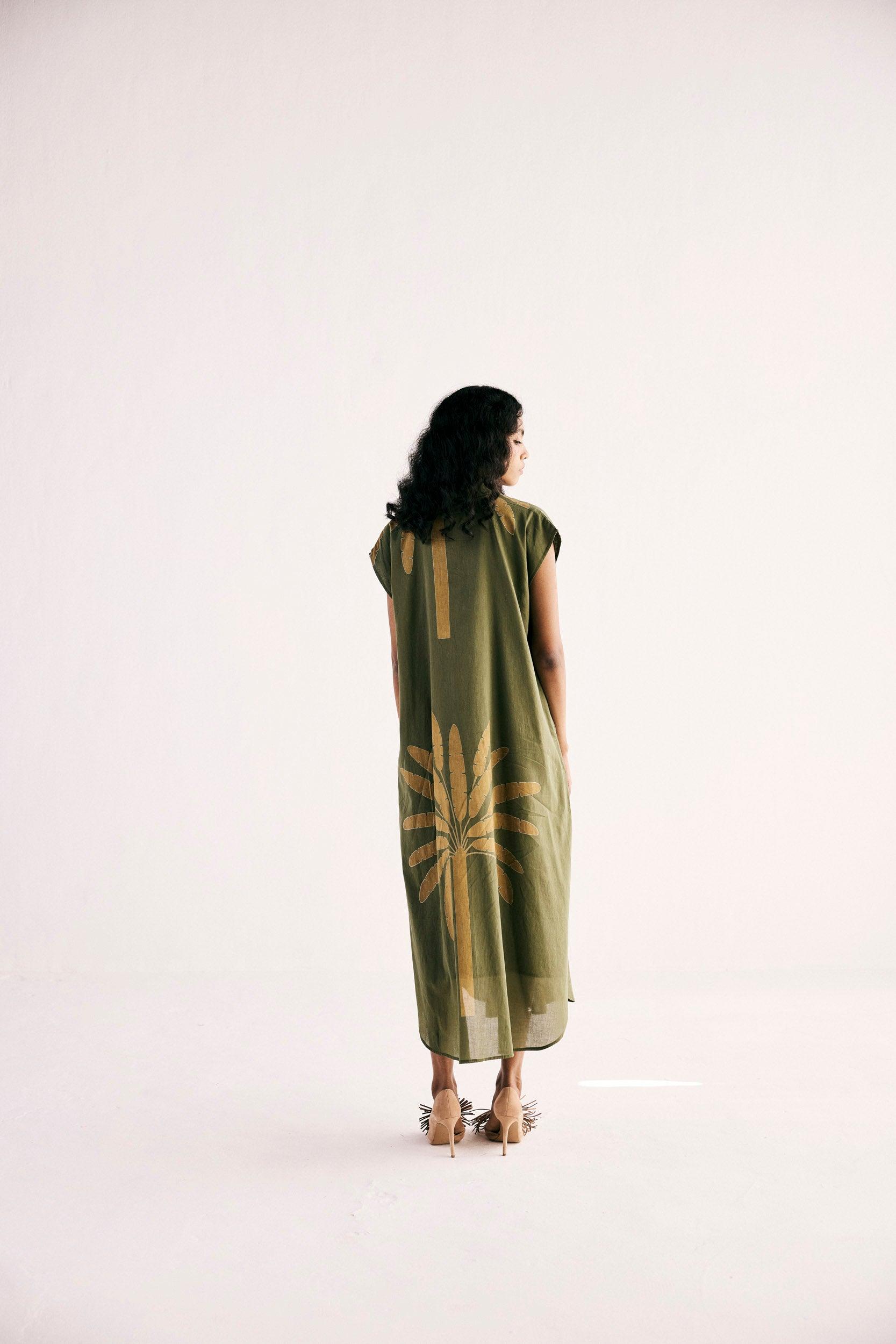 Olive Palm Shirt Dress - Khara Kapas