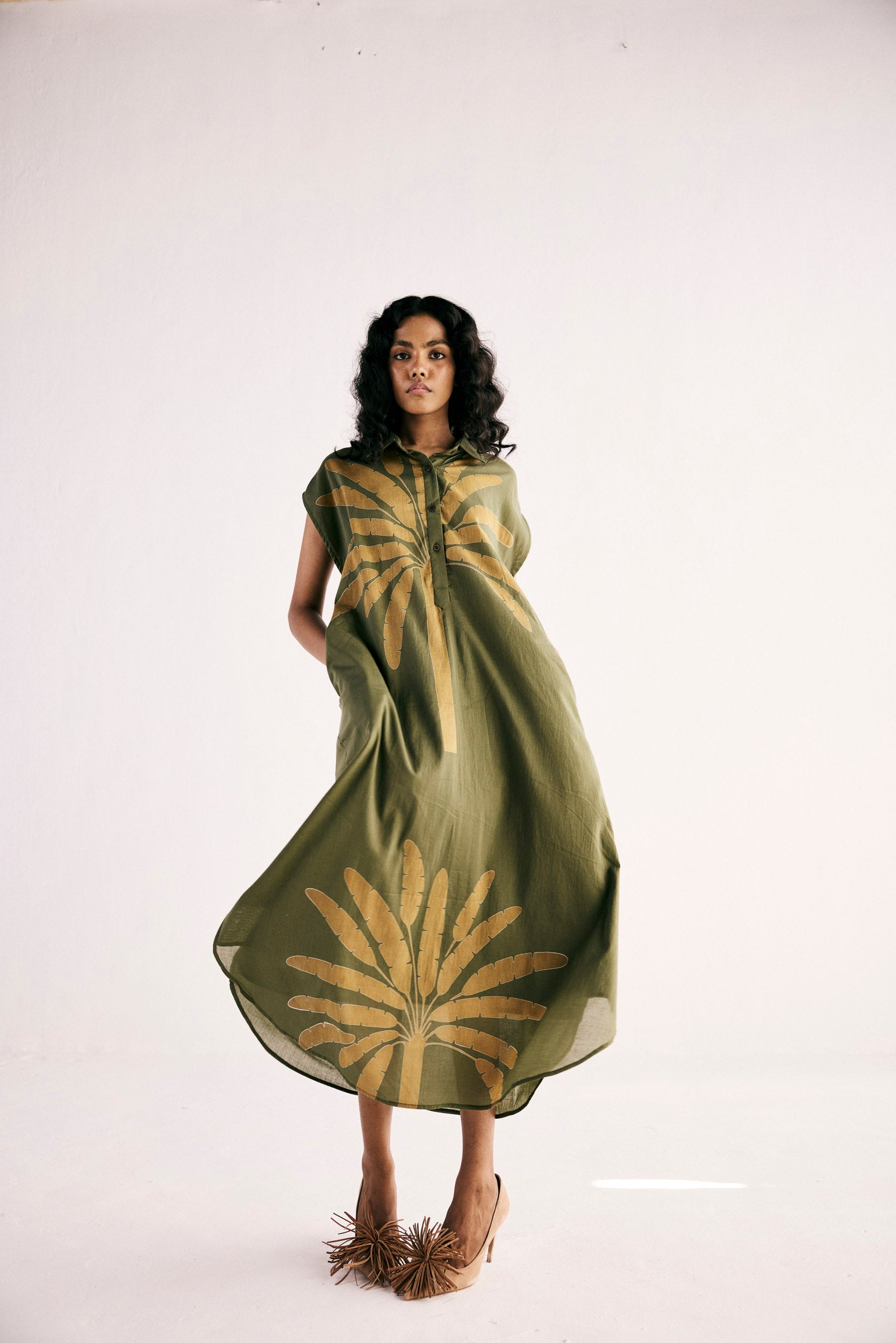 Olive Palm Shirt Dress