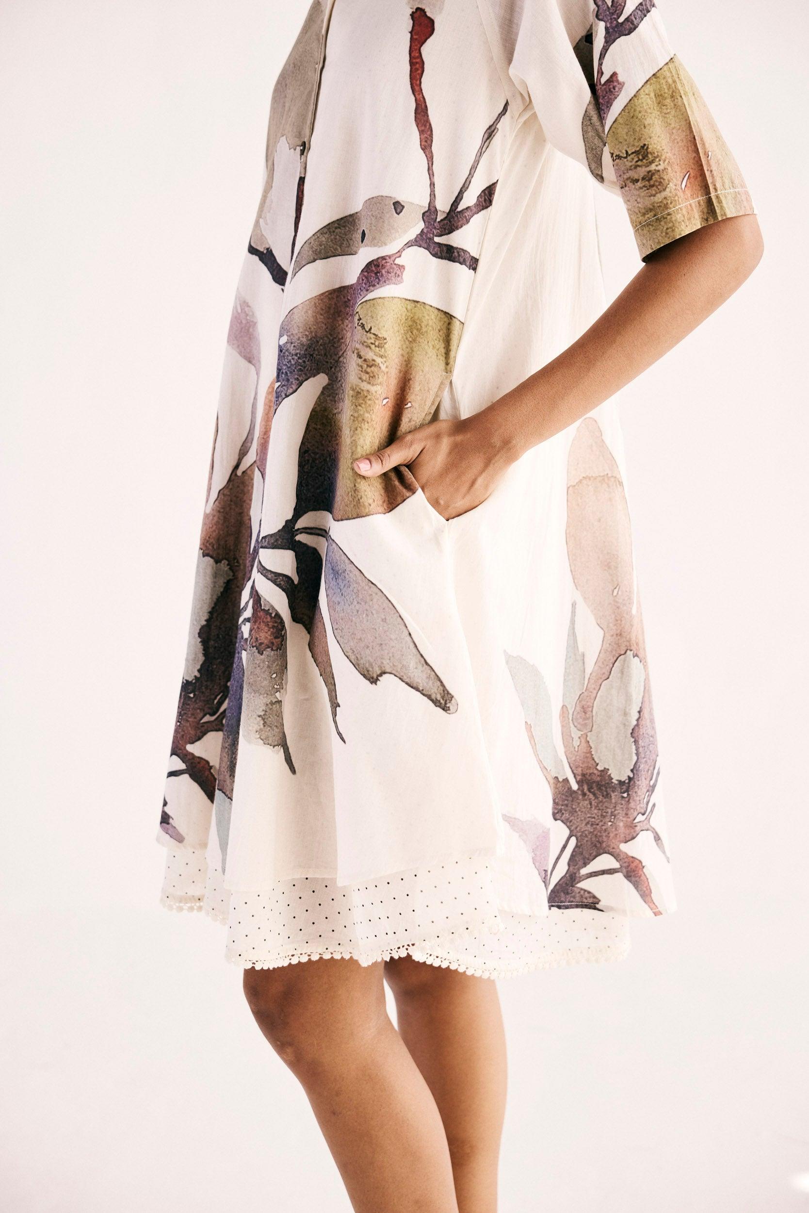 Ivory Bloom Shirt Dress - Khara Kapas