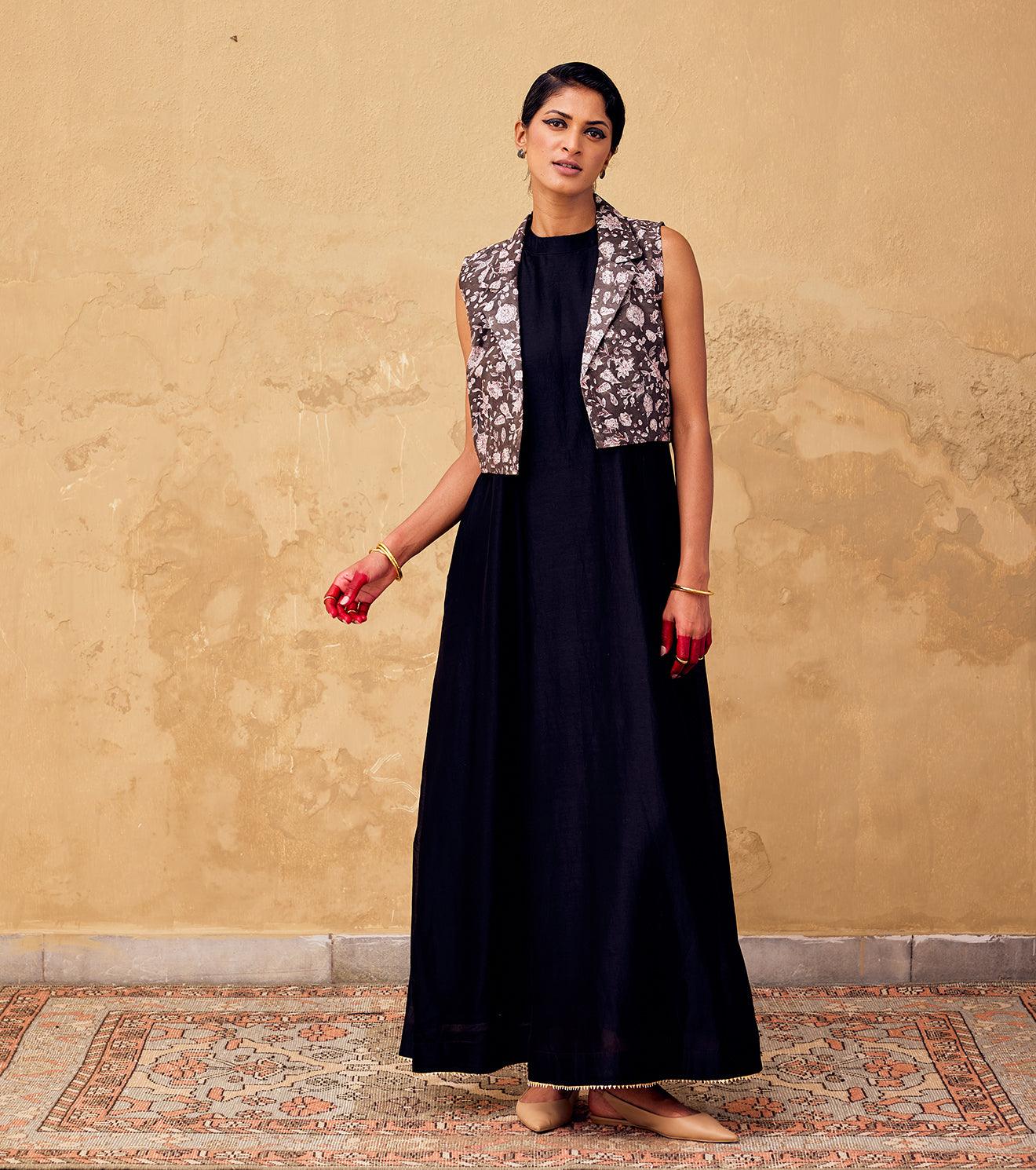 Shahi black halter dress with Bolero jacket - Khara Kapas Shahi black halter dress with Bolero jacket - Khara Kapas