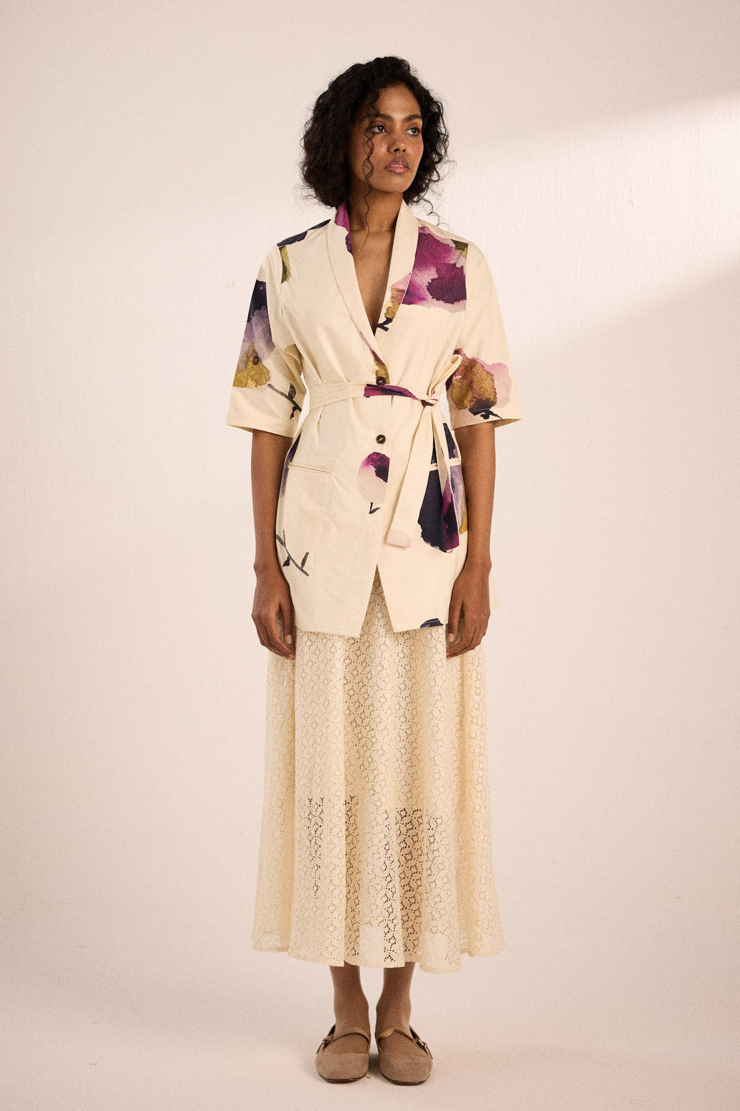 Almond whisper JACKET Twill FLORAL Khara Kapas