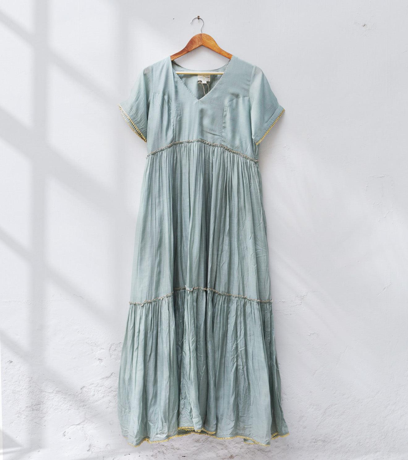 Sap green cotton silk gown