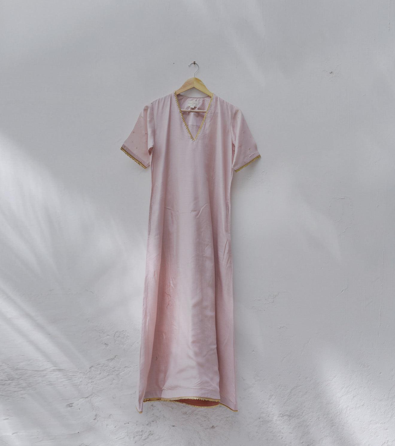 Onion pink longline silk dress