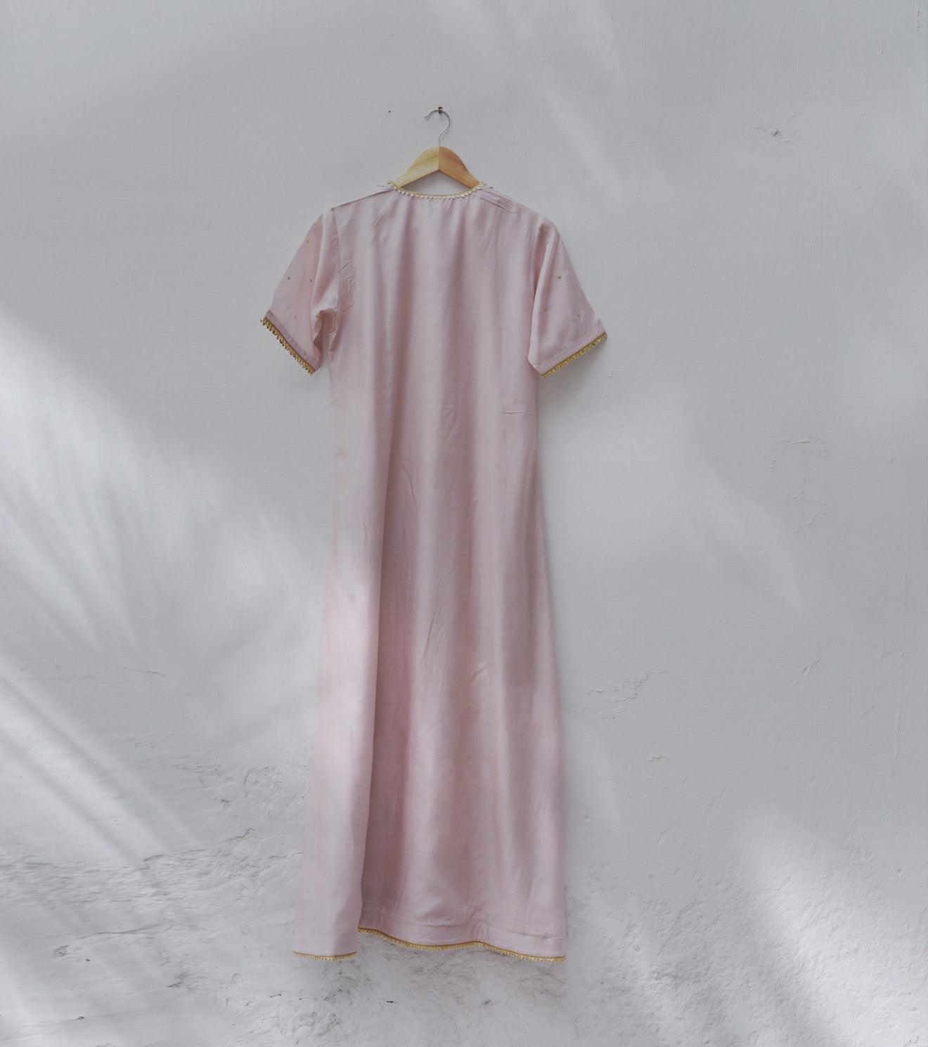 Onion pink longline silk dress