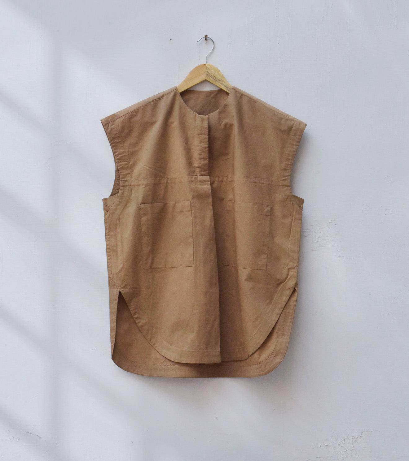 Khaki shirt in poplin