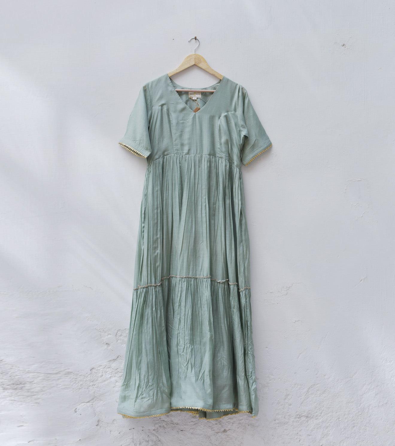 Sap green cotton silk gown