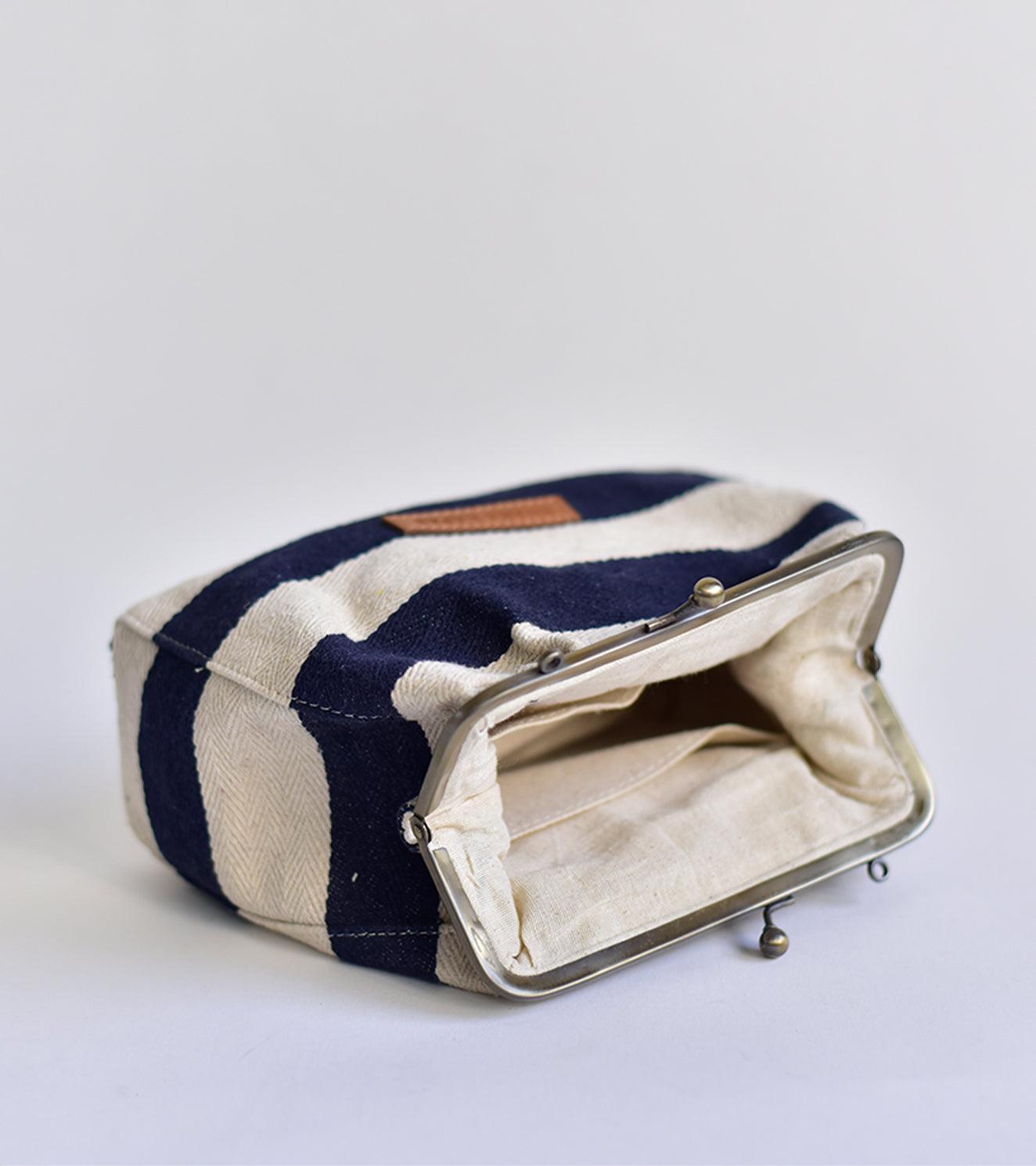 Stripe it blue clutch - Khara Kapas