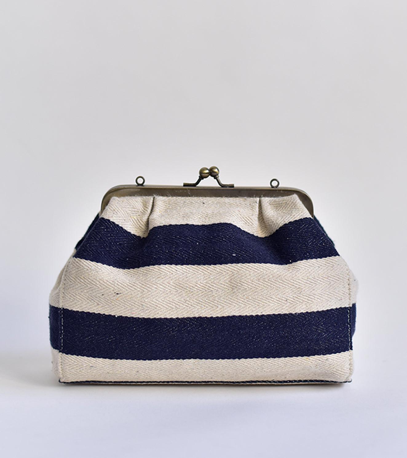 Stripe it blue clutch - Khara Kapas