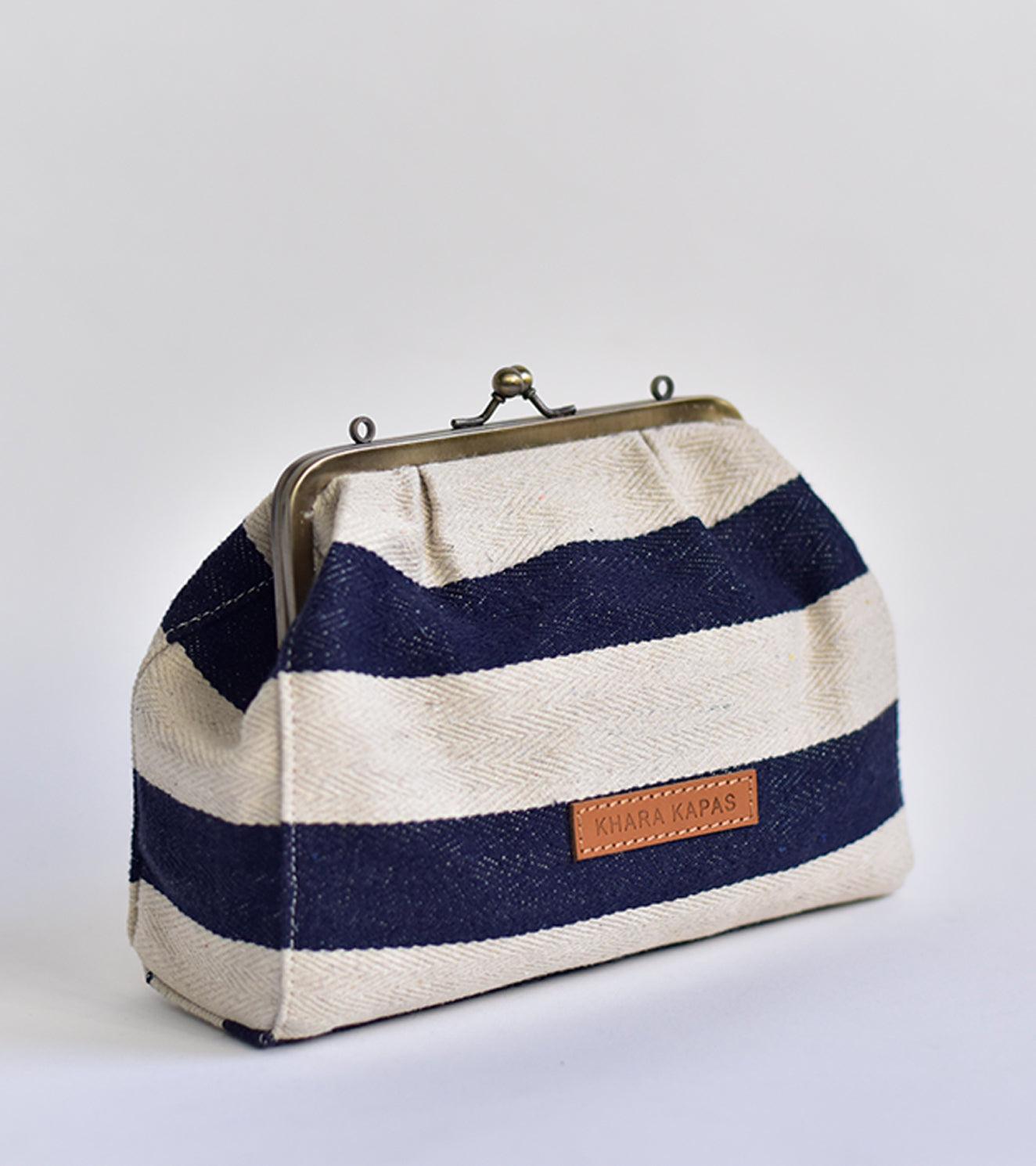 Stripe it blue clutch - Khara Kapas