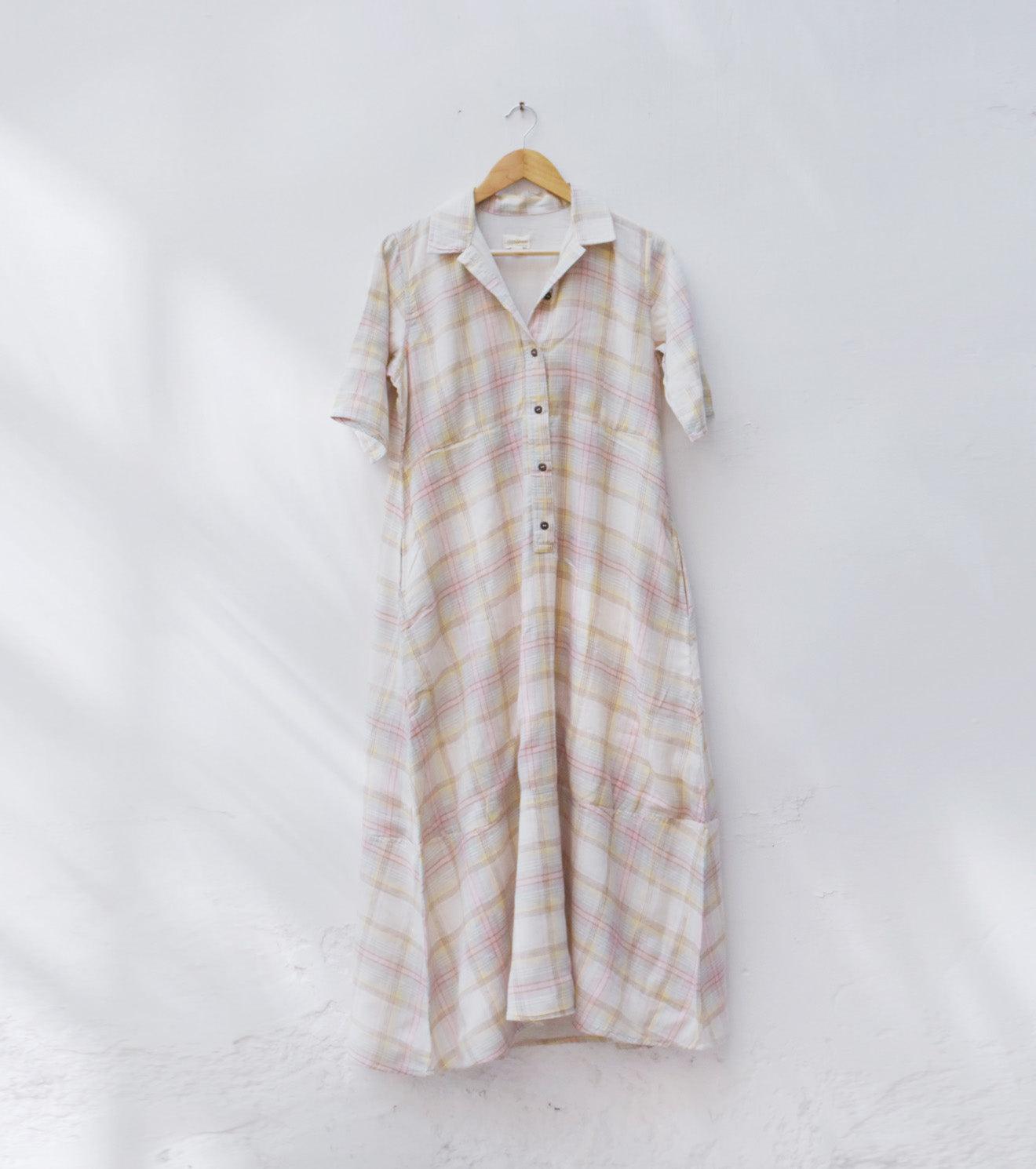 Linen shirt dress in self checks