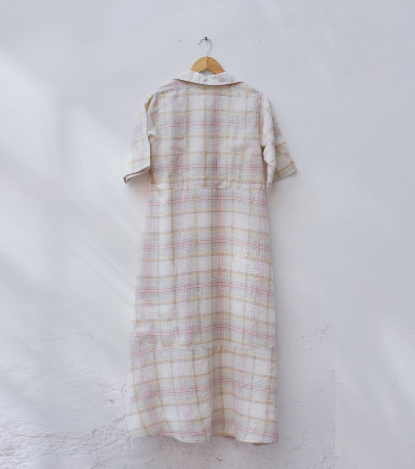 Linen shirt dress in self checks