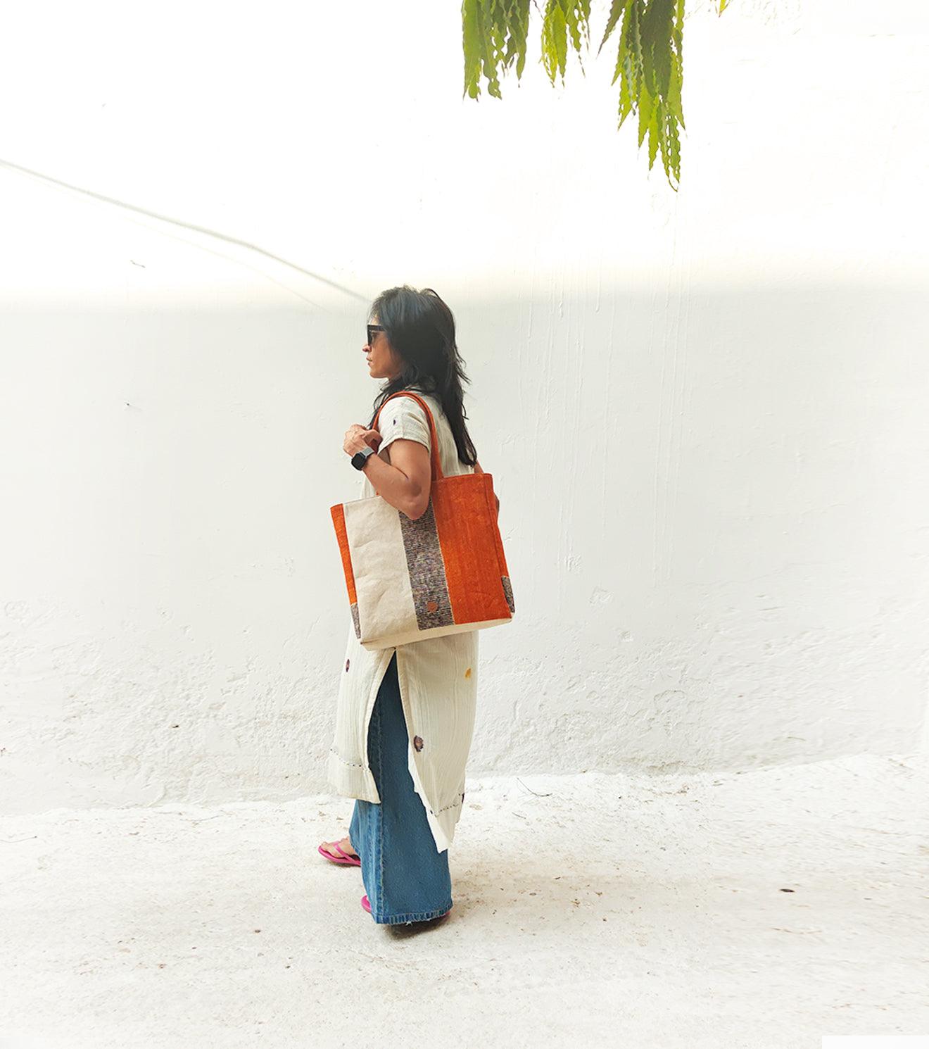 Orange Block Tote - Khara Kapas