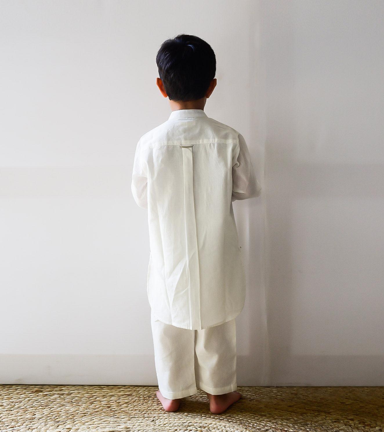 Ivory Pathani Kurta Set - Khara Kapas