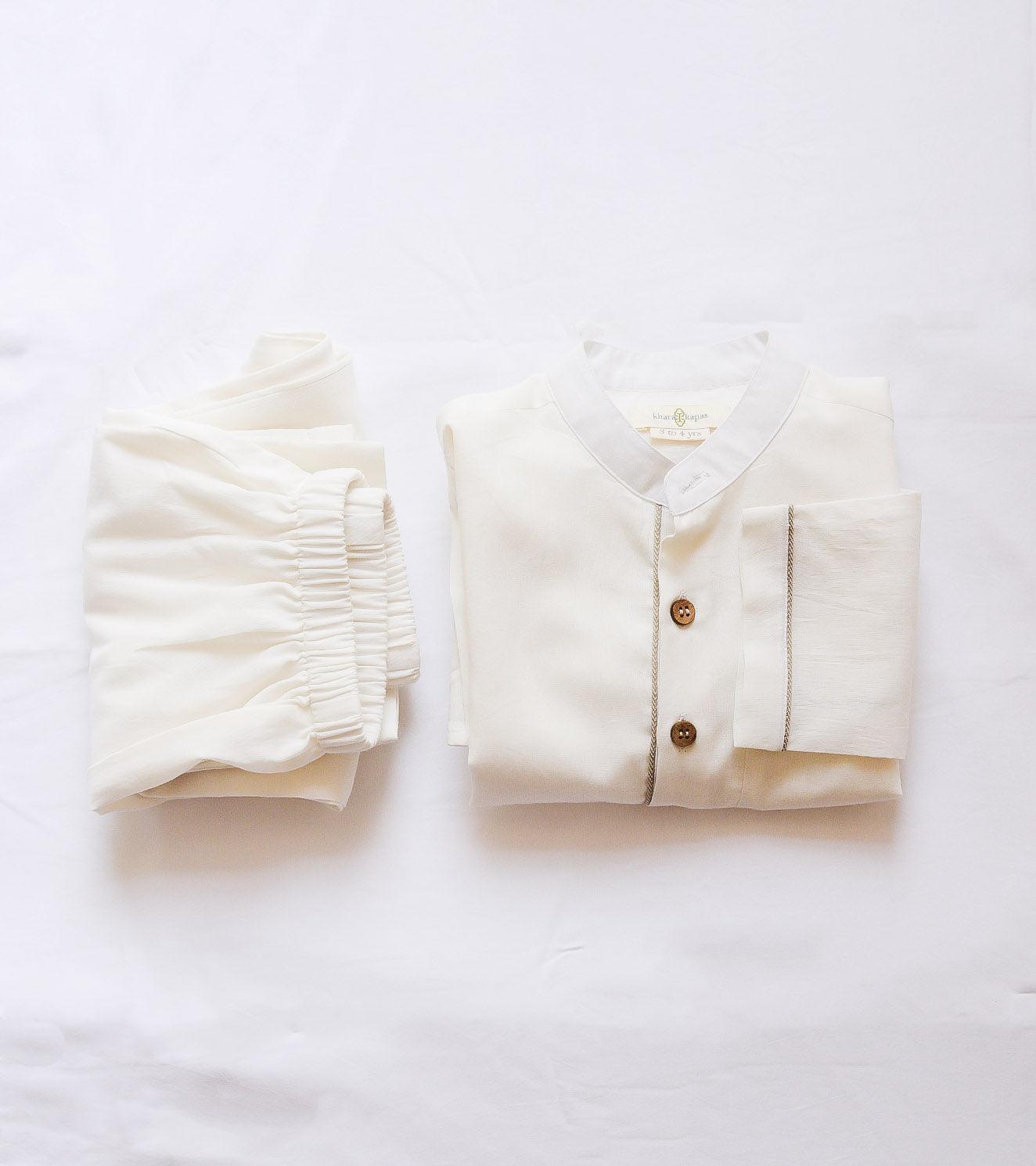 Ivory Pathani Kurta Set - Khara Kapas