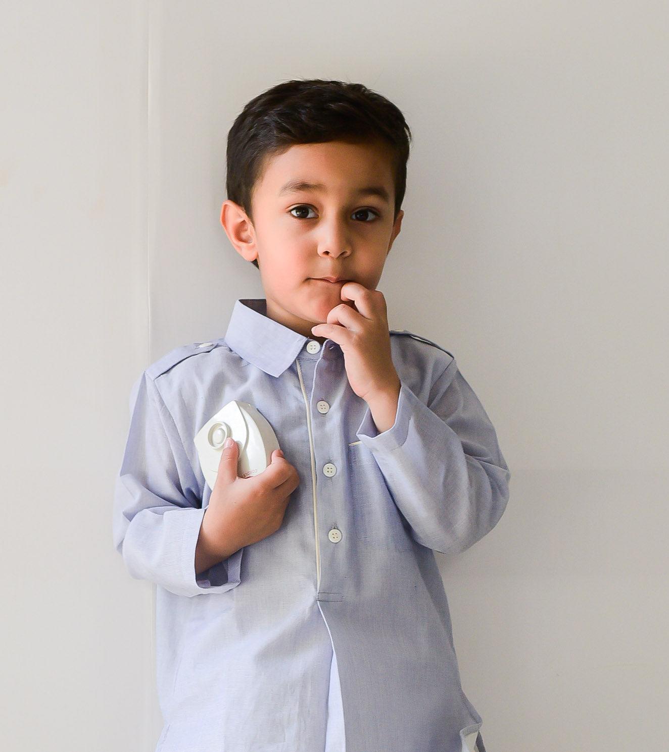 Sky Blue Pathani Kurta Set - Khara Kapas