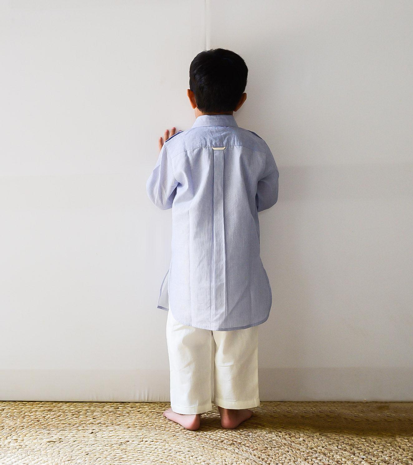 Sky Blue Pathani Kurta Set - Khara Kapas