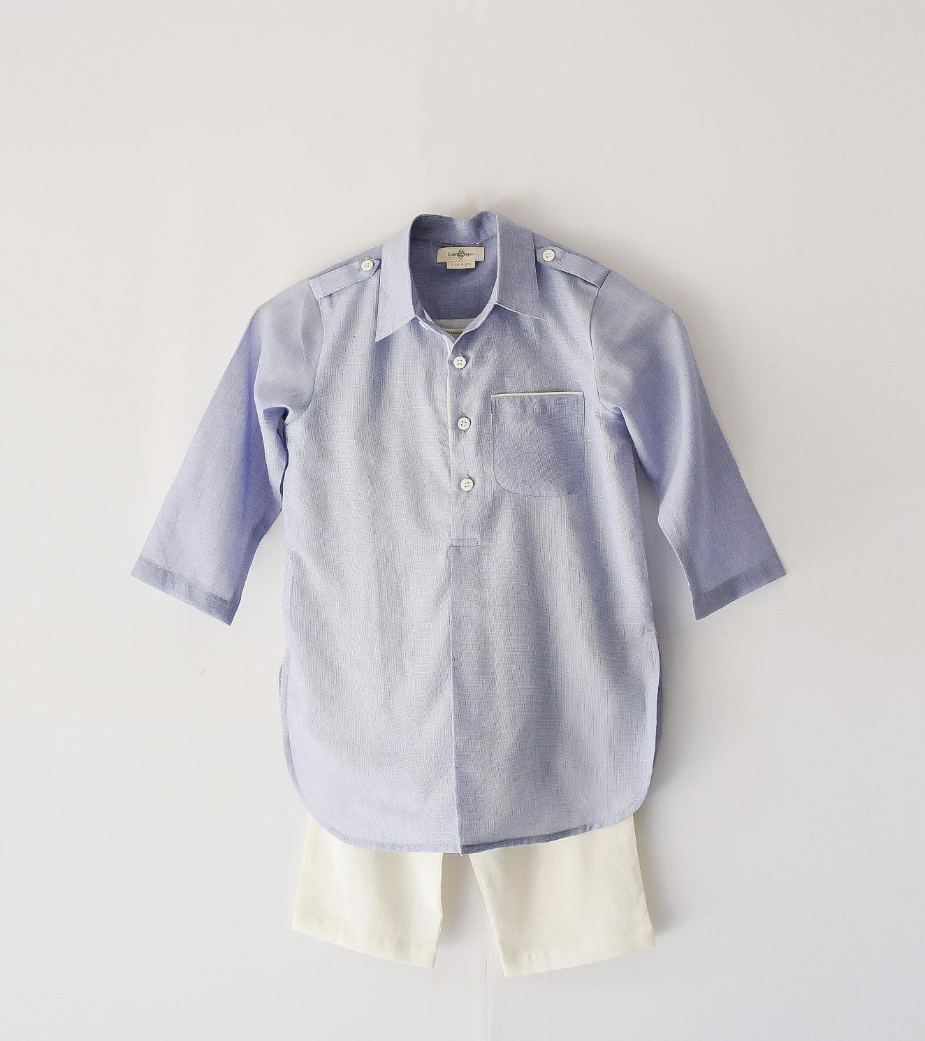 Sky Blue Pathani Kurta Set - Khara Kapas