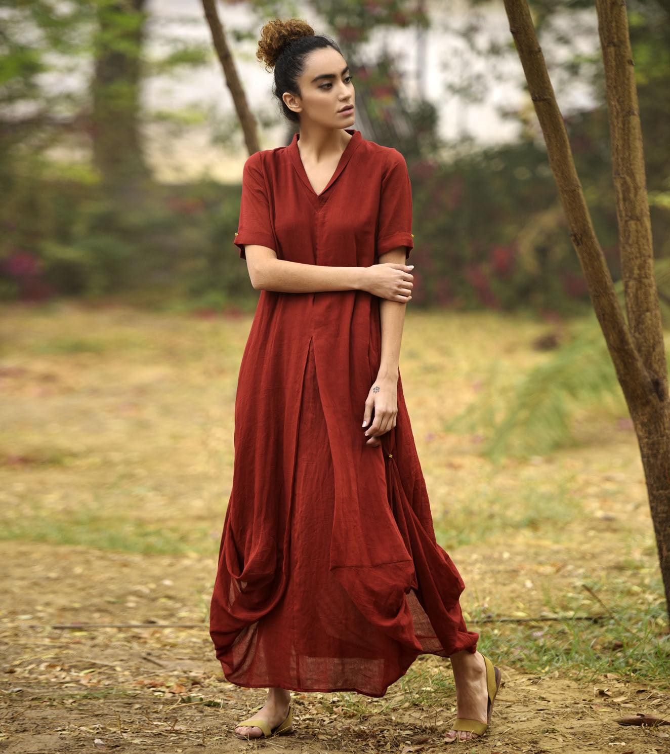 DEEP RED LOVE COWL AND DRAPE DRESS - Khara Kapas